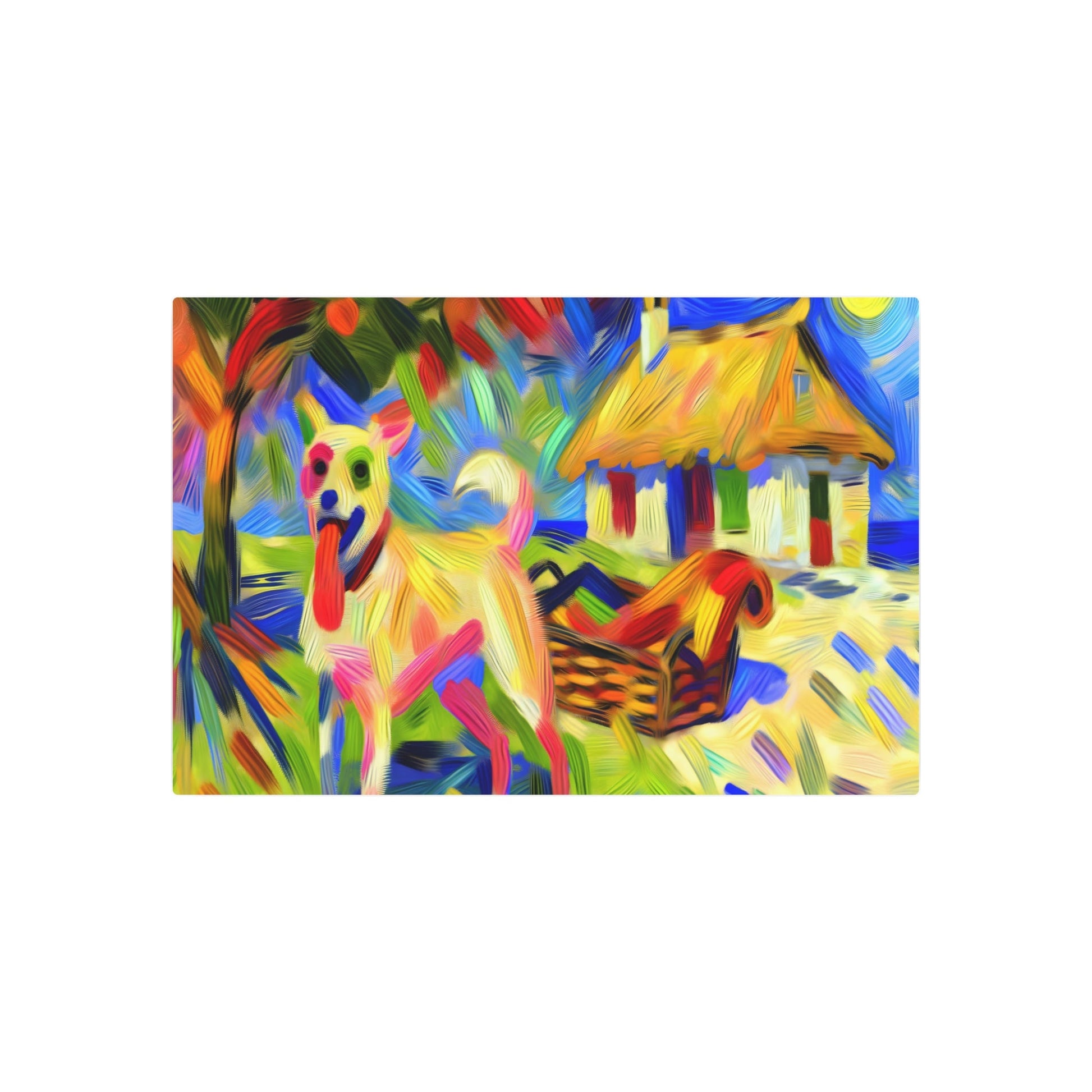 Metal Poster Art | "Post-Impressionist Western Art Style - Lively and Colorful Dog Scene Painting" - Metal Poster Art 36″ x 24″ (Horizontal) 0.12''