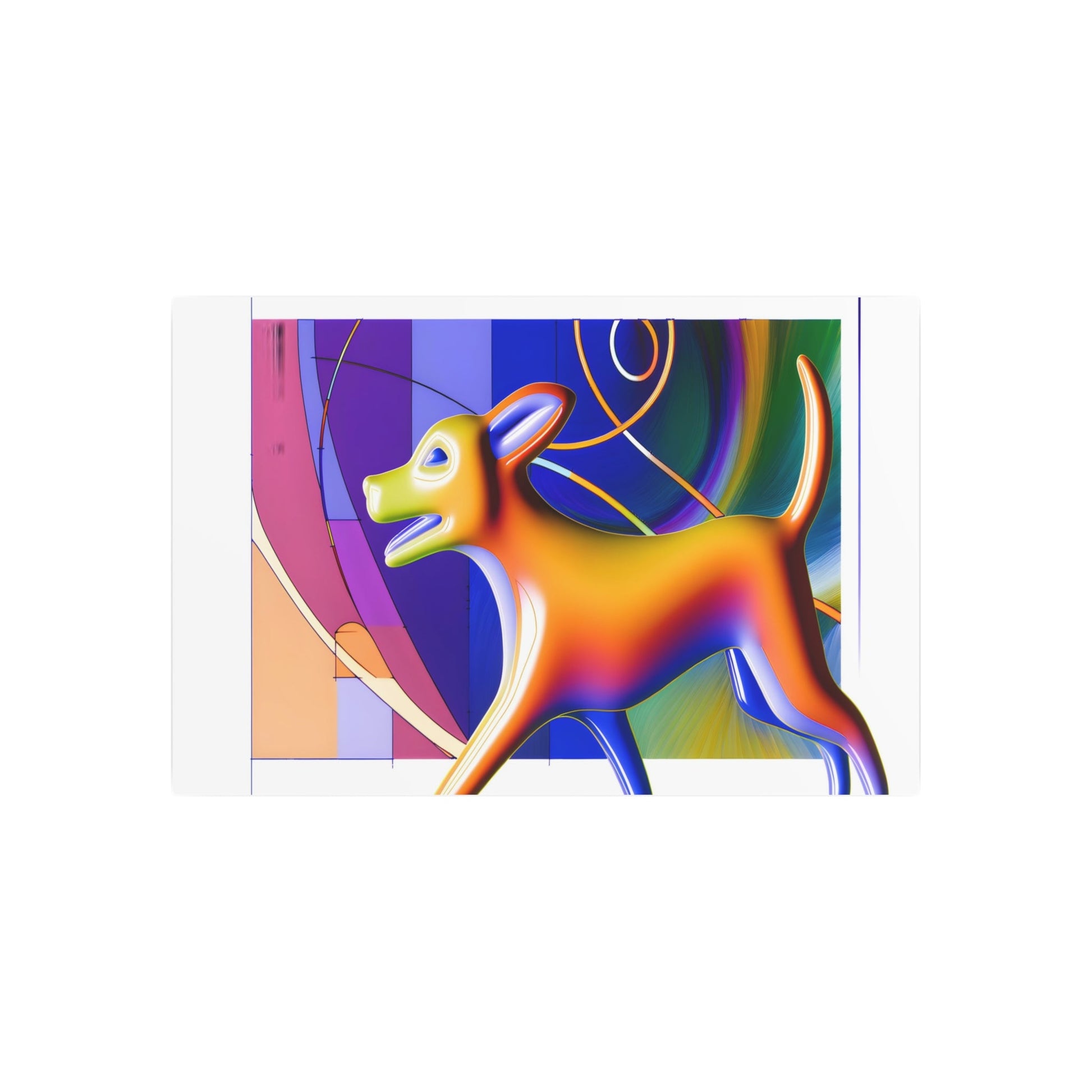 Metal Poster Art | "Modern & Contemporary Digital Art - Intricately Detailed Brightly Colored Dog in Futuristic Whimsical Landscape Illustration" - Metal Poster Art 36″ x 24″ (Horizontal) 0.12''