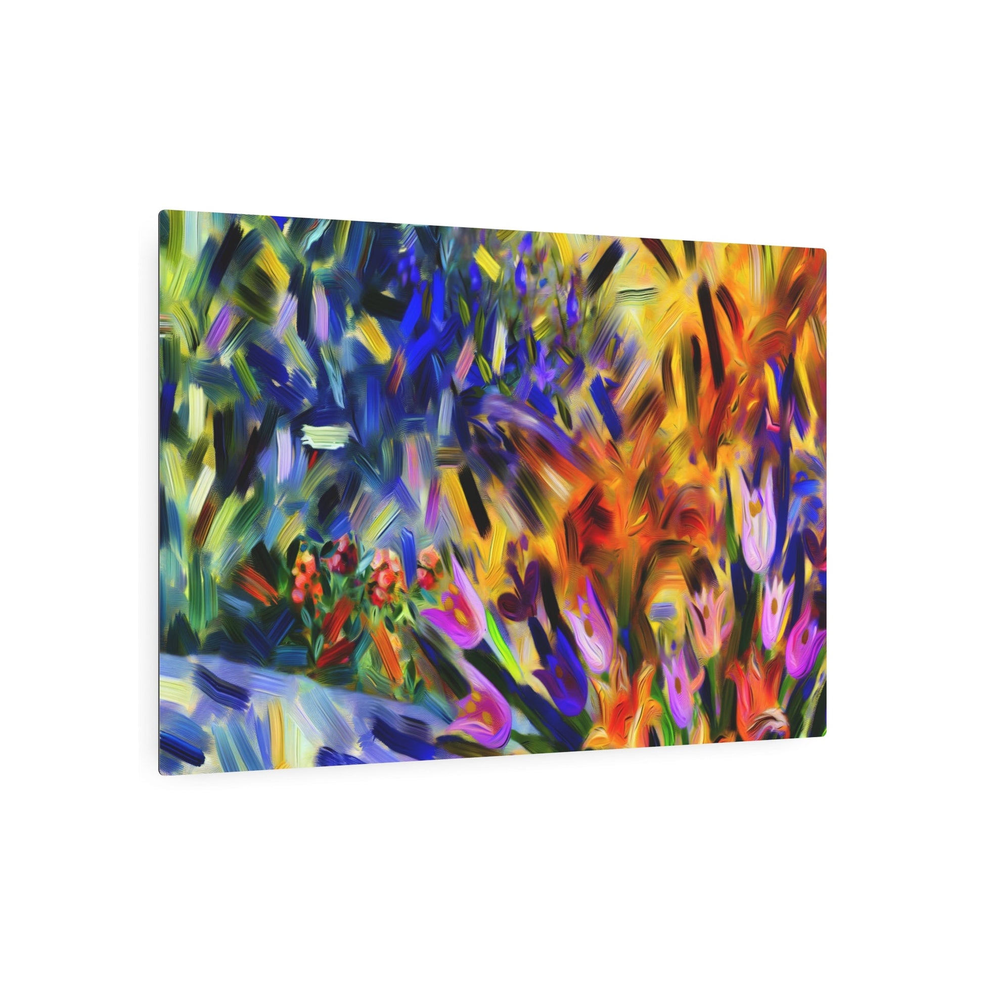 Metal Poster Art | "Modern Abstract Expressionist Art - Bold and Vivid Garden Flowers Interpretation in Contemporary Style" - Metal Poster Art 36″ x 24″ (Horizontal) 0.12''