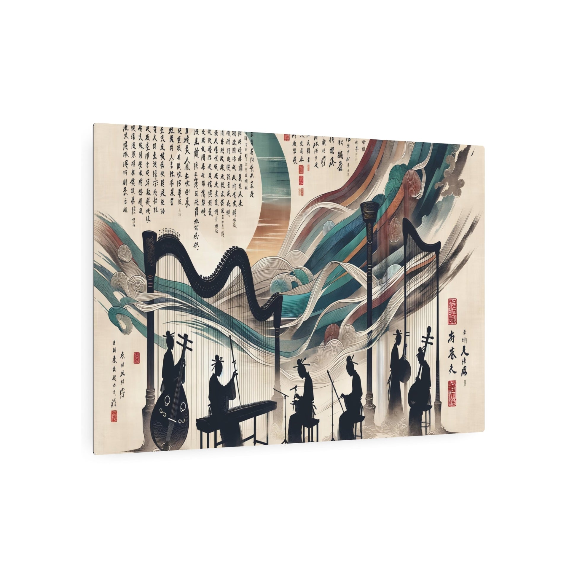 Metal Poster Art | "Chinese Silk Painting in Asian Art Styles: Harmonious Fusion of Music and Art Theme" - Metal Poster Art 36″ x 24″ (Horizontal) 0.12''