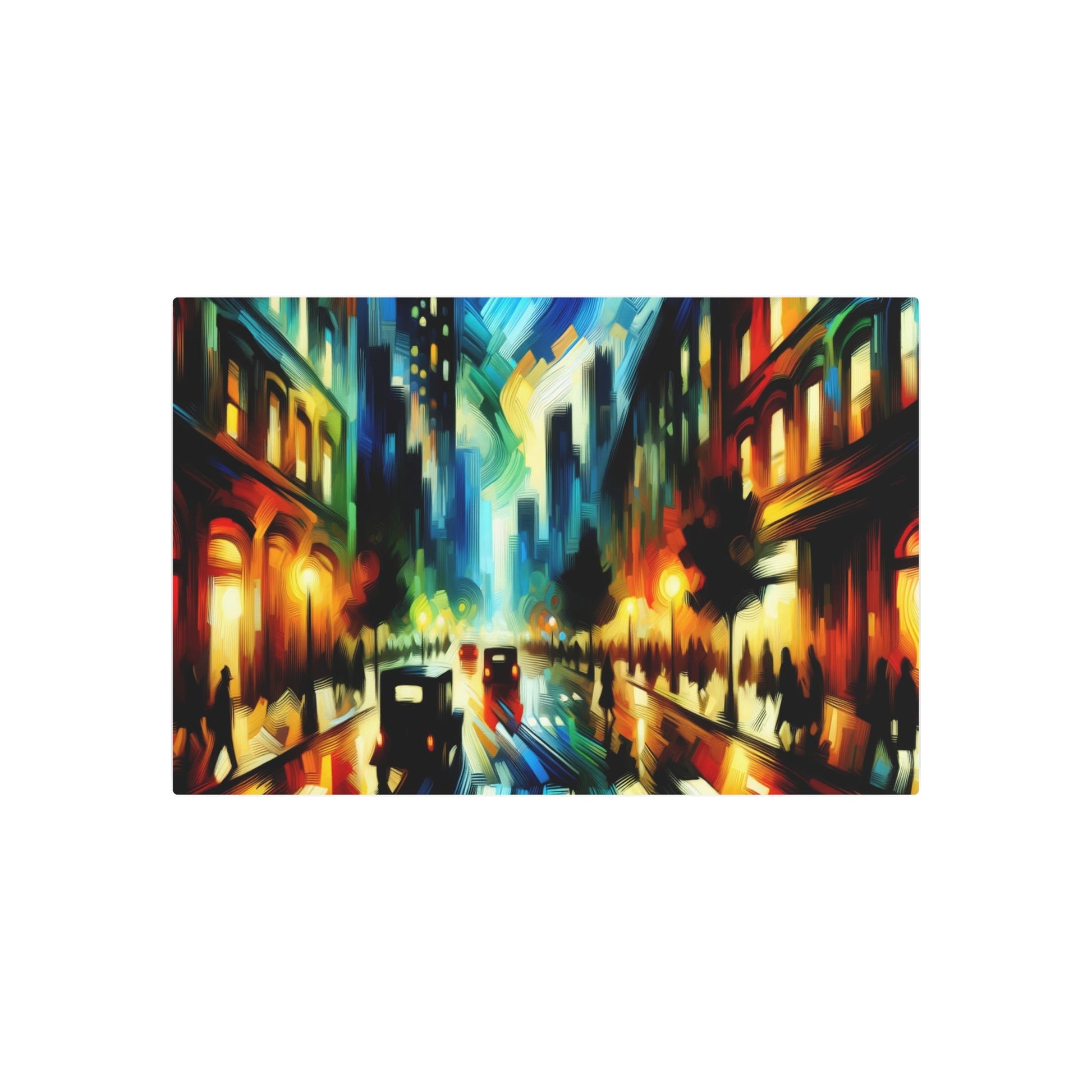 Metal Poster Art | "Expressionist Art Urban Street Scene - Vibrant Bold Brush Strokes in Rich Colors - Western Art Styles: Expressionism" - Metal Poster Art 36″ x 24″ (Horizontal) 0.12''