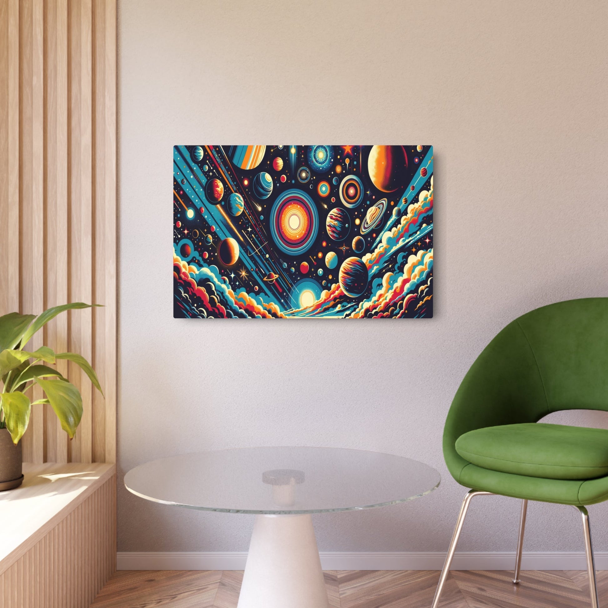 Metal Poster Art | "Pop Art Style Celestial Bodies & Outer Space Image - Vibrant Modern Contemporary Wall Art" - Metal Poster Art 36″ x 24″ (Horizontal) 0.12''