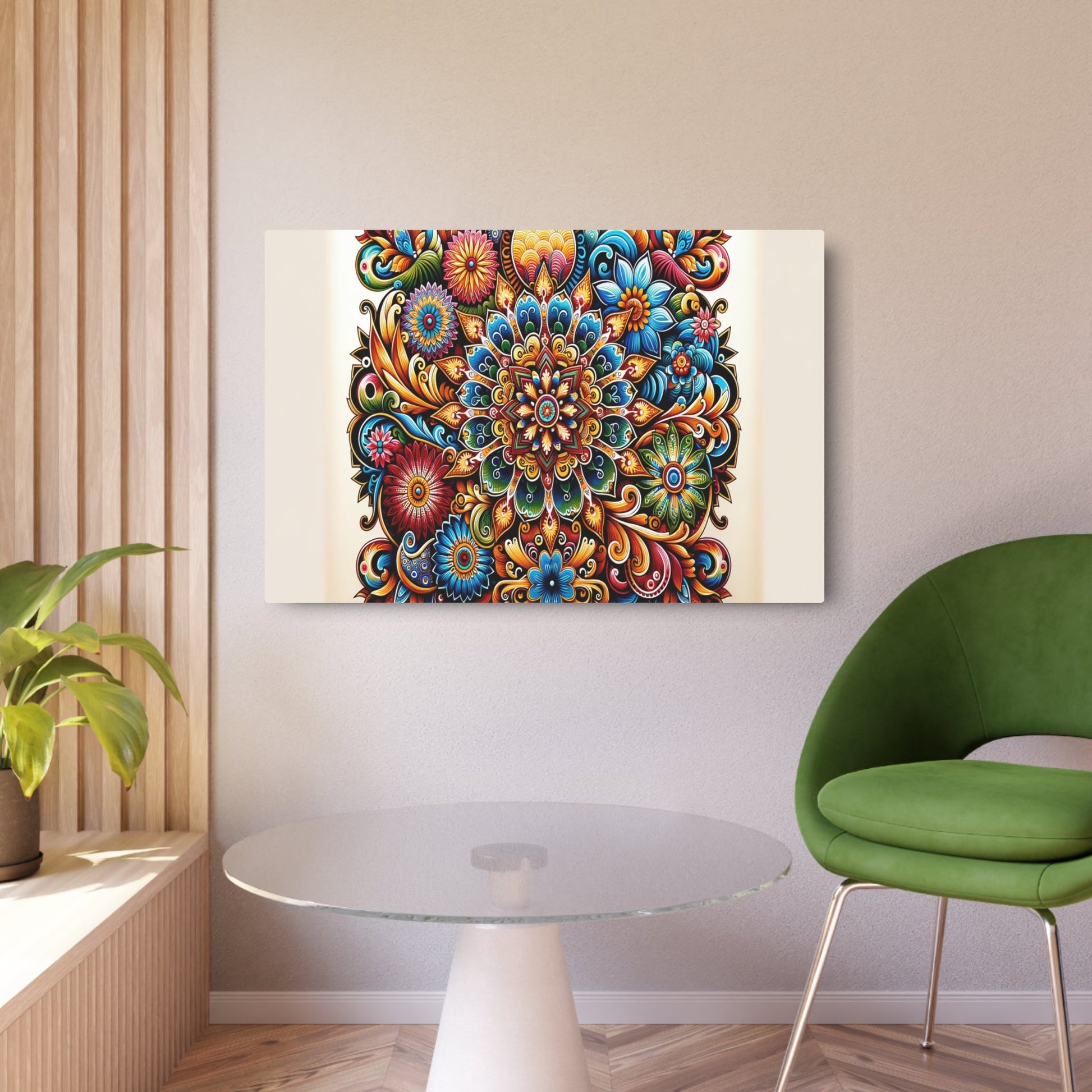 Metal Poster Art | "Indonesian Batik Style Artwork - Vibrantly Colored and Intricately Designed Piece Inspired by Traditional Batik Textiles in Non - West - Metal Poster Art 36″ x 24″ (Horizontal) 0.12''