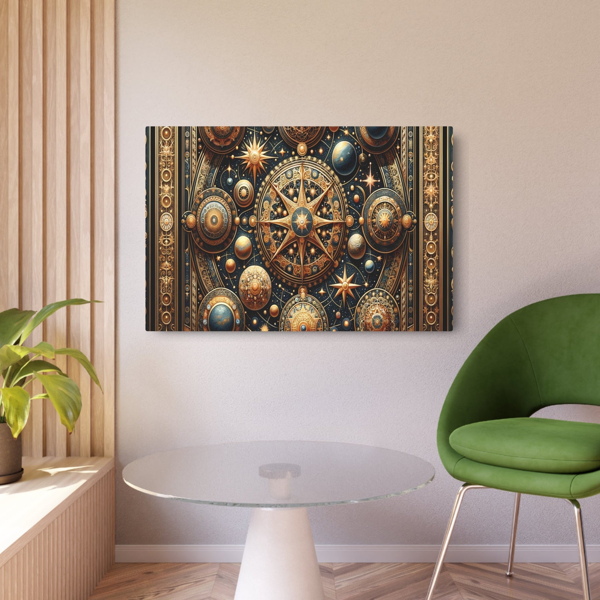 Metal Poster Art | "Byzantine Art Inspired Celestial Body Masterpiece with Intricate Patterns and Gold Accents - Non - Western & Global Styles Collection" - Metal Poster Art 36″ x 24″ (Horizontal) 0.12''