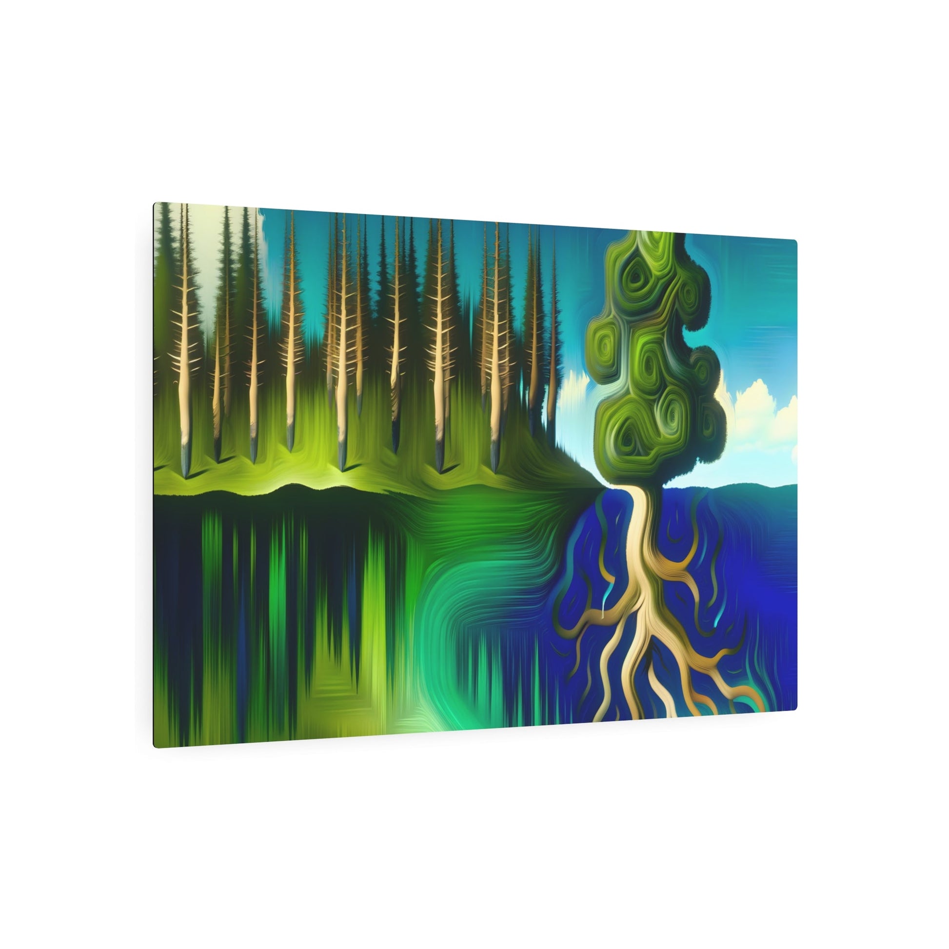 Metal Poster Art | "Modern Surrealism Art: Dream-Like Fusion of Skybound Trees & Underwater Forests - Contemporary Whimsical Wall Decor in Surreal - Metal Poster Art 36″ x 24″ (Horizontal) 0.12''