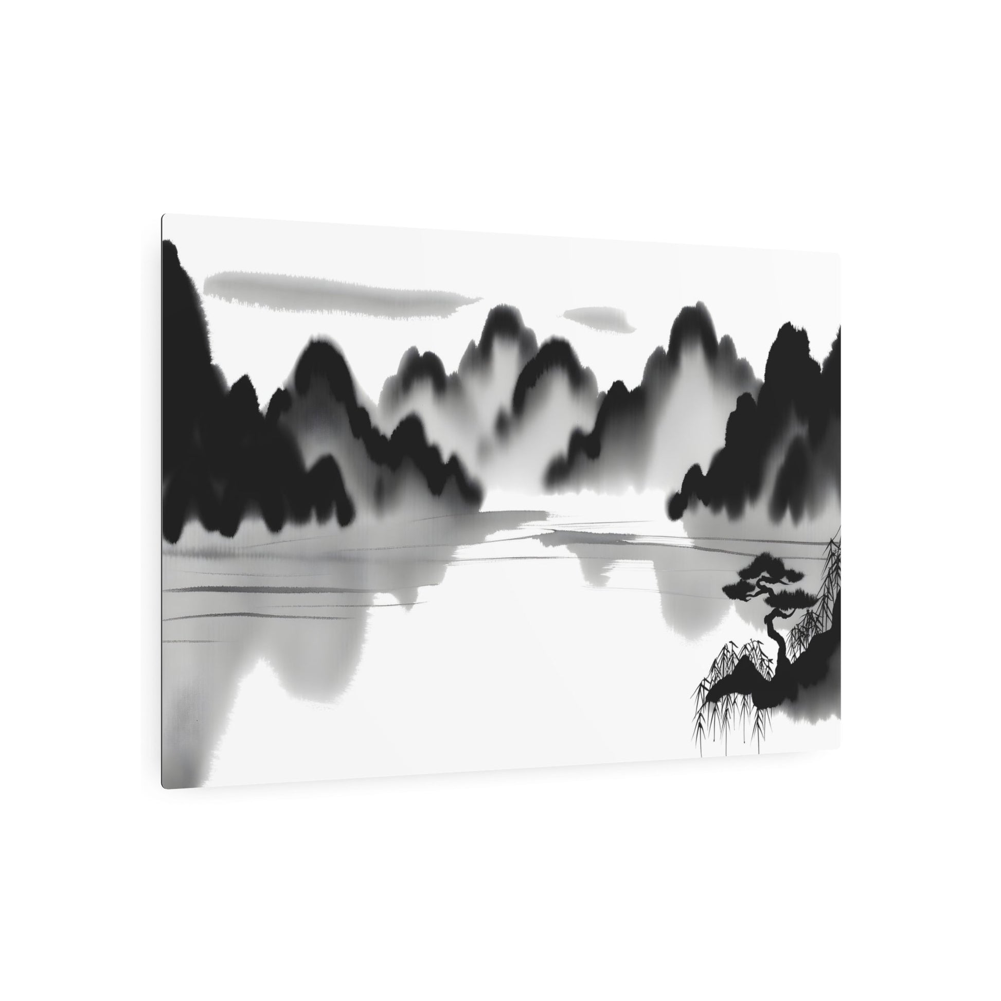 Metal Poster Art | "Traditional Sumi-e Japanese Ink Wash Artwork - Authentic Asian Art Styles in Monochromatic Tones" - Metal Poster Art 36″ x 24″ (Horizontal) 0.12''