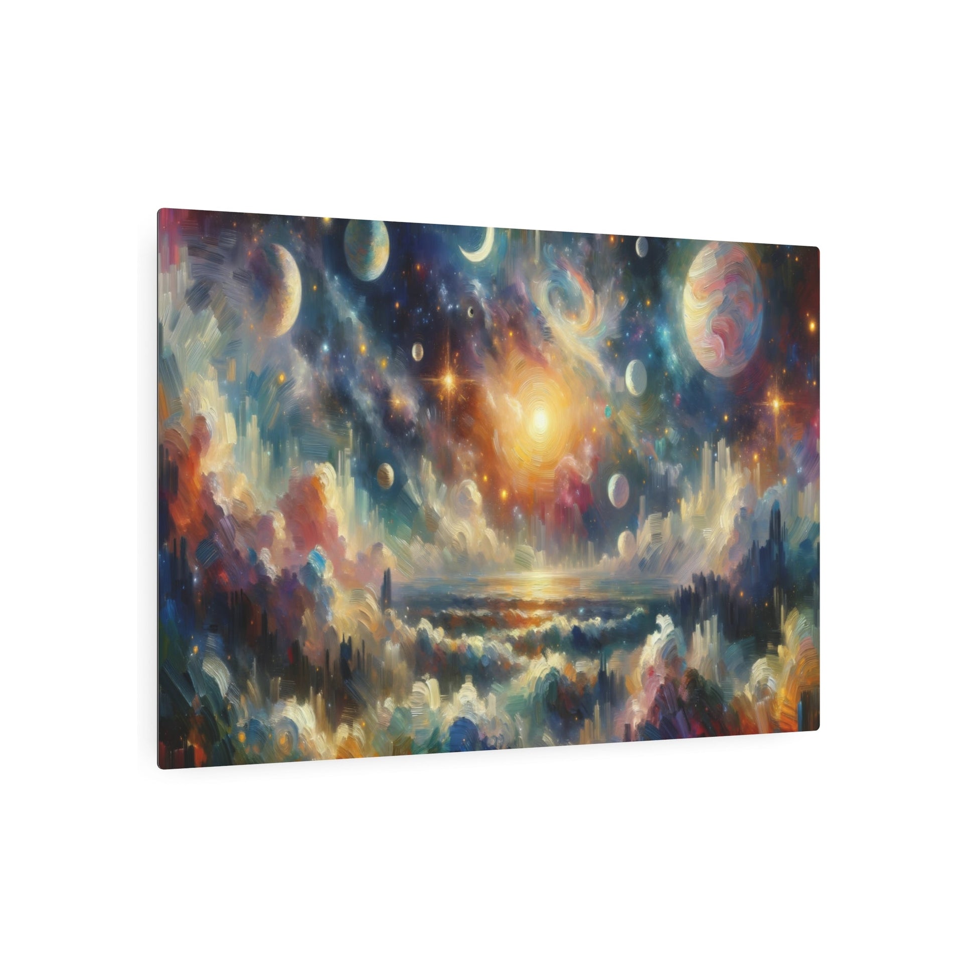 Metal Poster Art | "Impressionist Western Art - Celestial Scenery Painting with Vivid Colors and Thick Strokes featuring Stars, Planets, and Nebulae - Metal Poster Art 36″ x 24″ (Horizontal) 0.12''