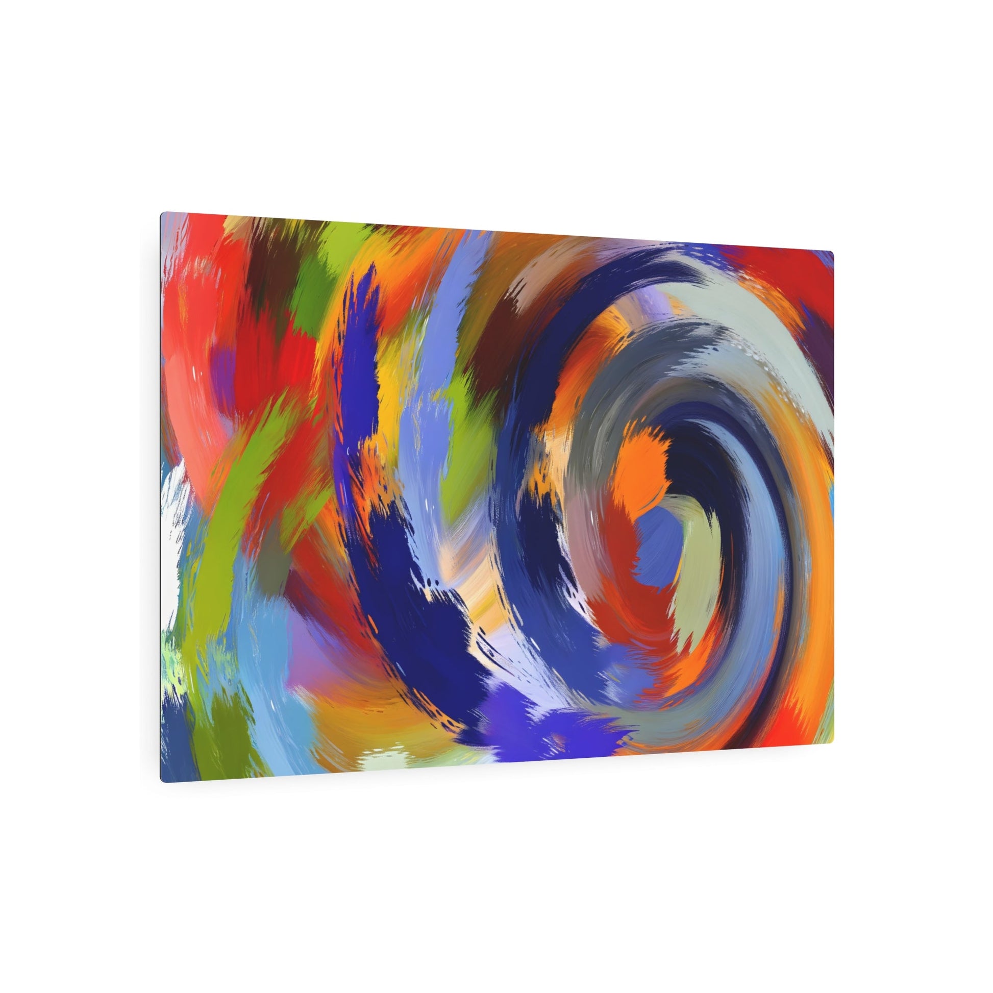 Metal Poster Art | "Modern Abstract Expressionism Artwork: Vibrant Color Swirls, Dynamic Energy and Emotion, Non-Linear Shapes in Cool & Warm T - Metal Poster Art 36″ x 24″ (Horizontal) 0.12''