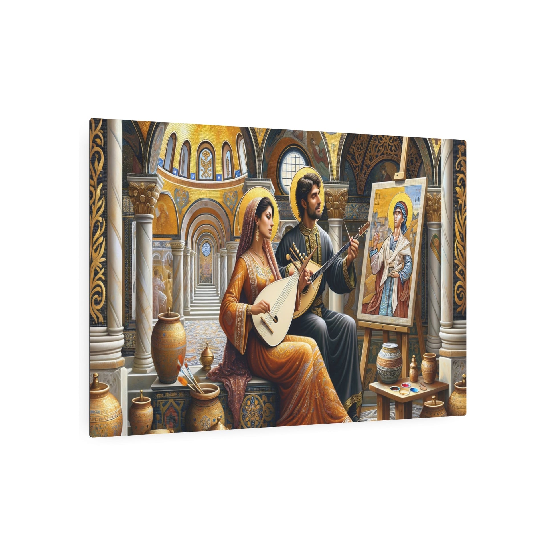 Metal Poster Art | "Byzantine Fusion of Music and Art Scene - Gold Mosaic Aesthetic Canvas Print in Non - Western & Global Styles Category" - Metal Poster Art 36″ x 24″ (Horizontal) 0.12''