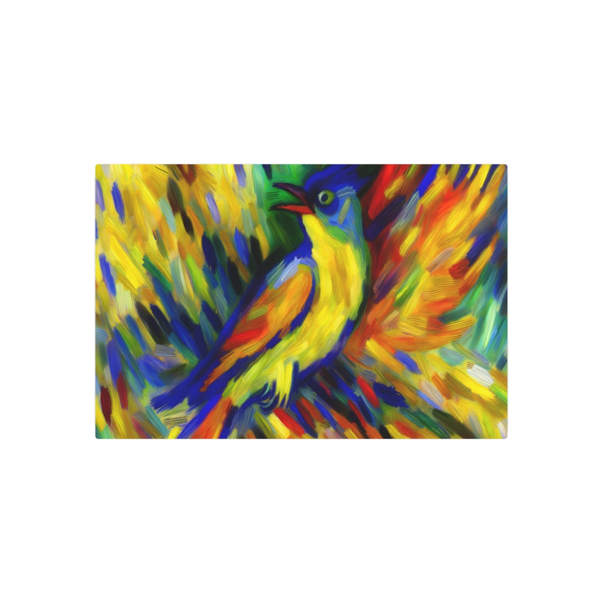 Metal Poster Art | "Expressionism Western Art Style - Vibrant Bird Scene with Intense Colors and Overstated Strokes" - Metal Poster Art 36″ x 24″ (Horizontal) 0.12''