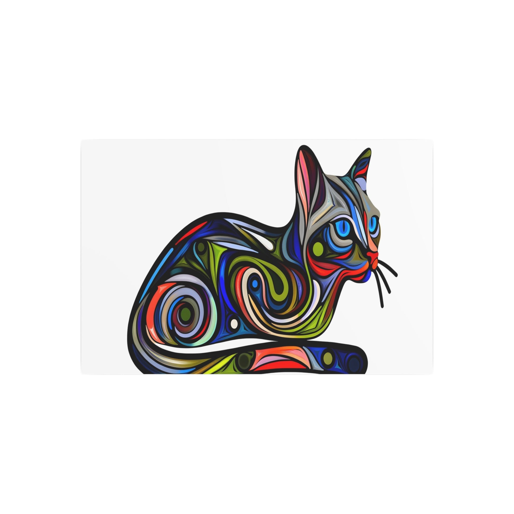 Metal Poster Art | "Vibrant & Intricate Digital Art: Modern & Contemporary Style Expressive Cat Image with Creative Patterns and Mysterious Playfulness" - Metal Poster Art 36″ x 24″ (Horizontal) 0.12''
