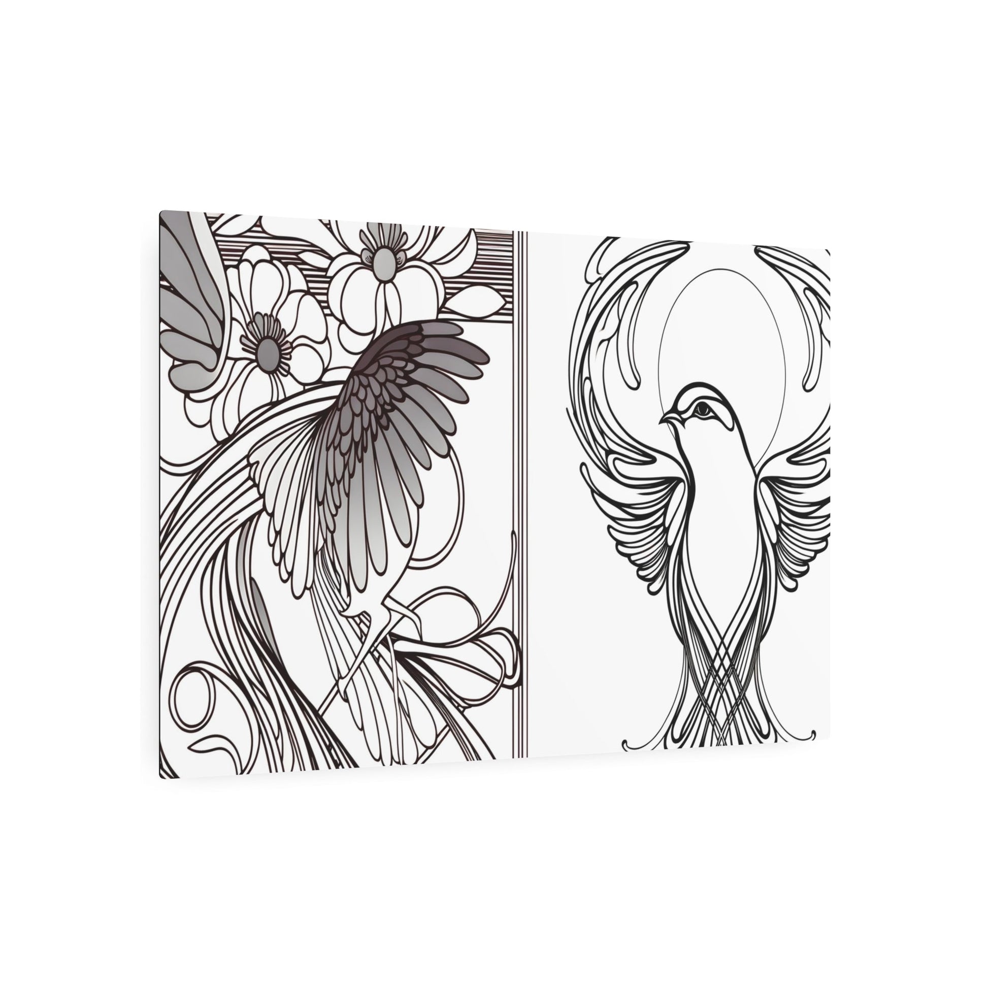 Metal Poster Art | "Art Nouveau Western Art Style - Intricate Bird and Floral Design with Organic Lines and Natural Patterns" - Metal Poster Art 36″ x 24″ (Horizontal) 0.12''