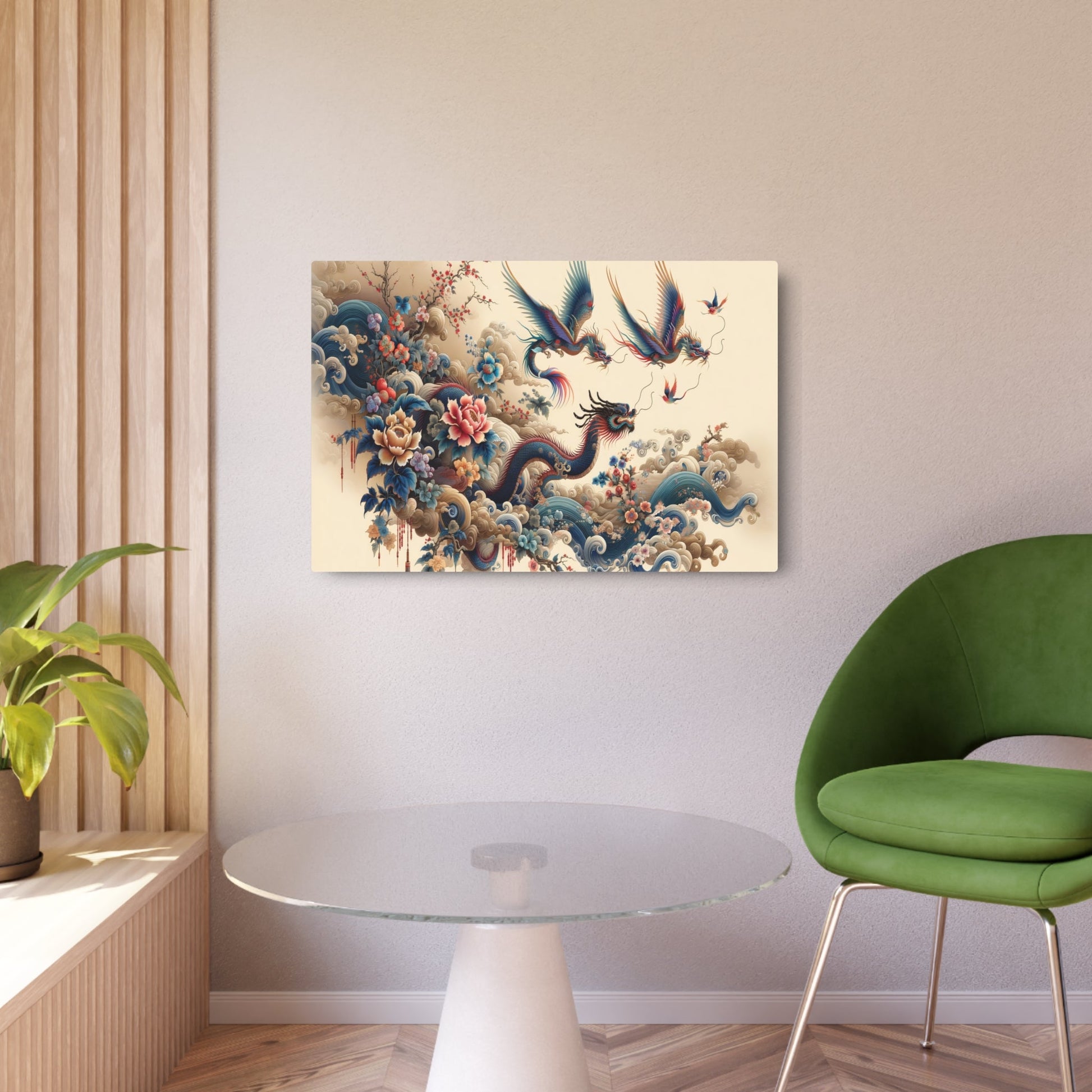 Metal Poster Art | "Traditional Chinese Silk Painting in Vibrant Colors: Elegant and Delicate Asian Art Style Depicting Landscapes, Birds, Flowers or Dragons" - Metal Poster Art 36″ x 24″ (Horizontal) 0.12''