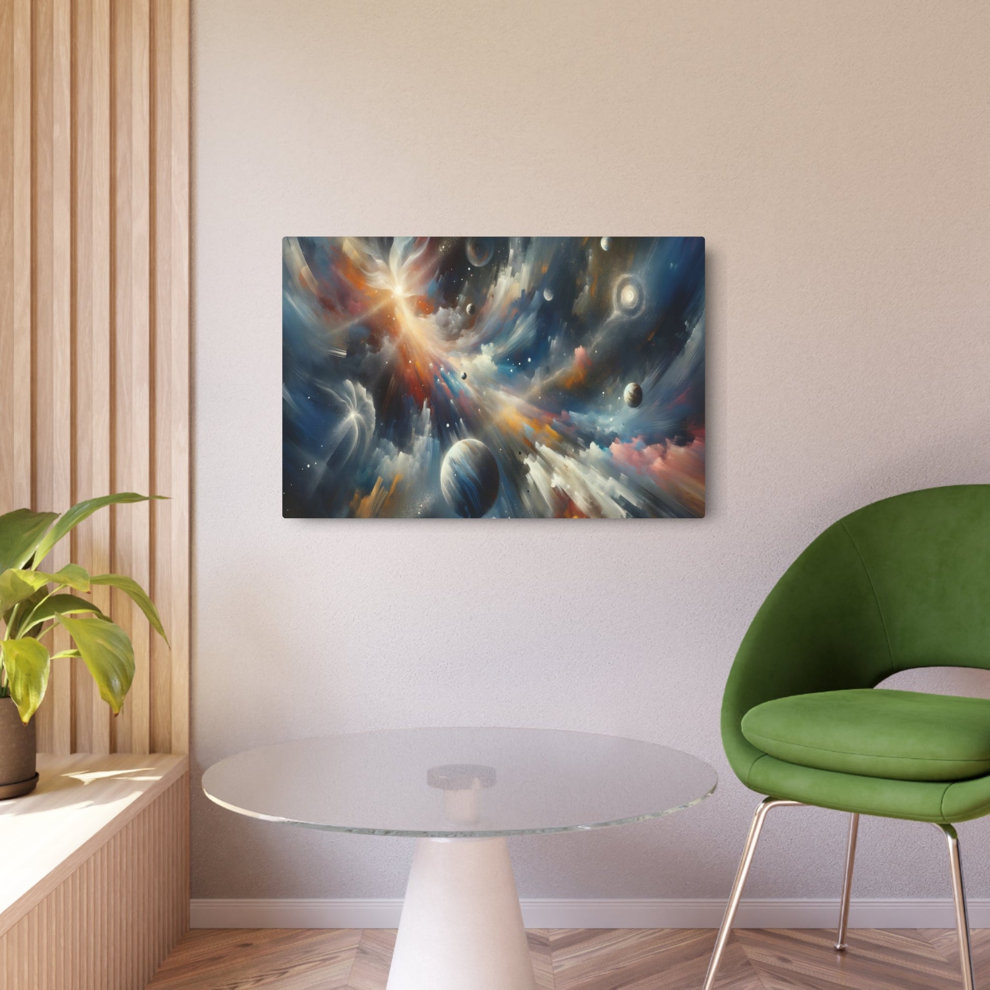 Metal Poster Art | "Abstract Expressionism Artwork: Celestial Bodies Inspired Modern & Contemporary Canvas - Stars, Galaxies, Planets and Comets Theme" - Metal Poster Art 36″ x 24″ (Horizontal) 0.12''