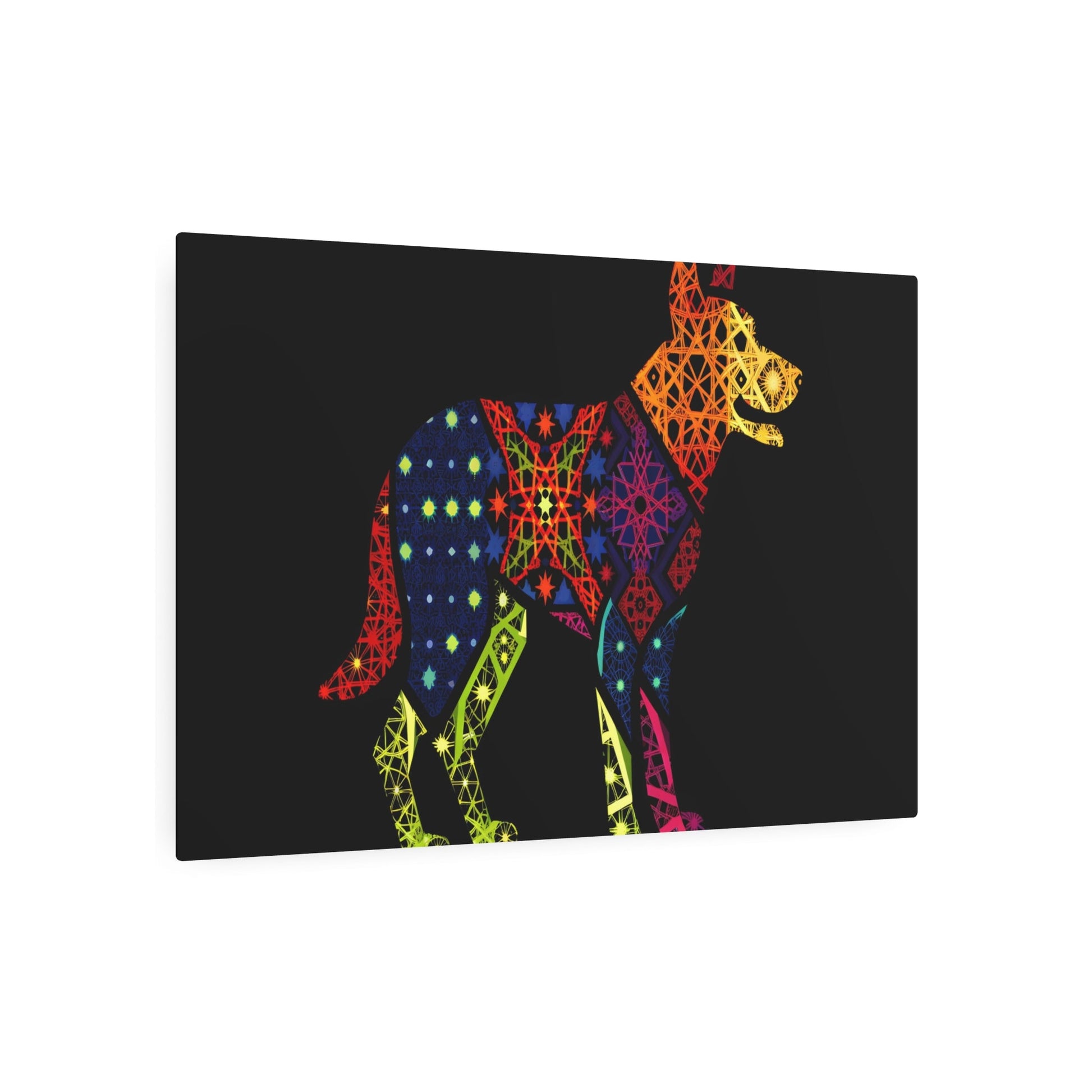 Metal Poster Art | "Islamic Geometric Style Dog Artwork: Intricate, Colorful Non-Western Art Piece Emphasizing Traditional Islamic Motifs and Patterns" - Metal Poster Art 36″ x 24″ (Horizontal) 0.12''