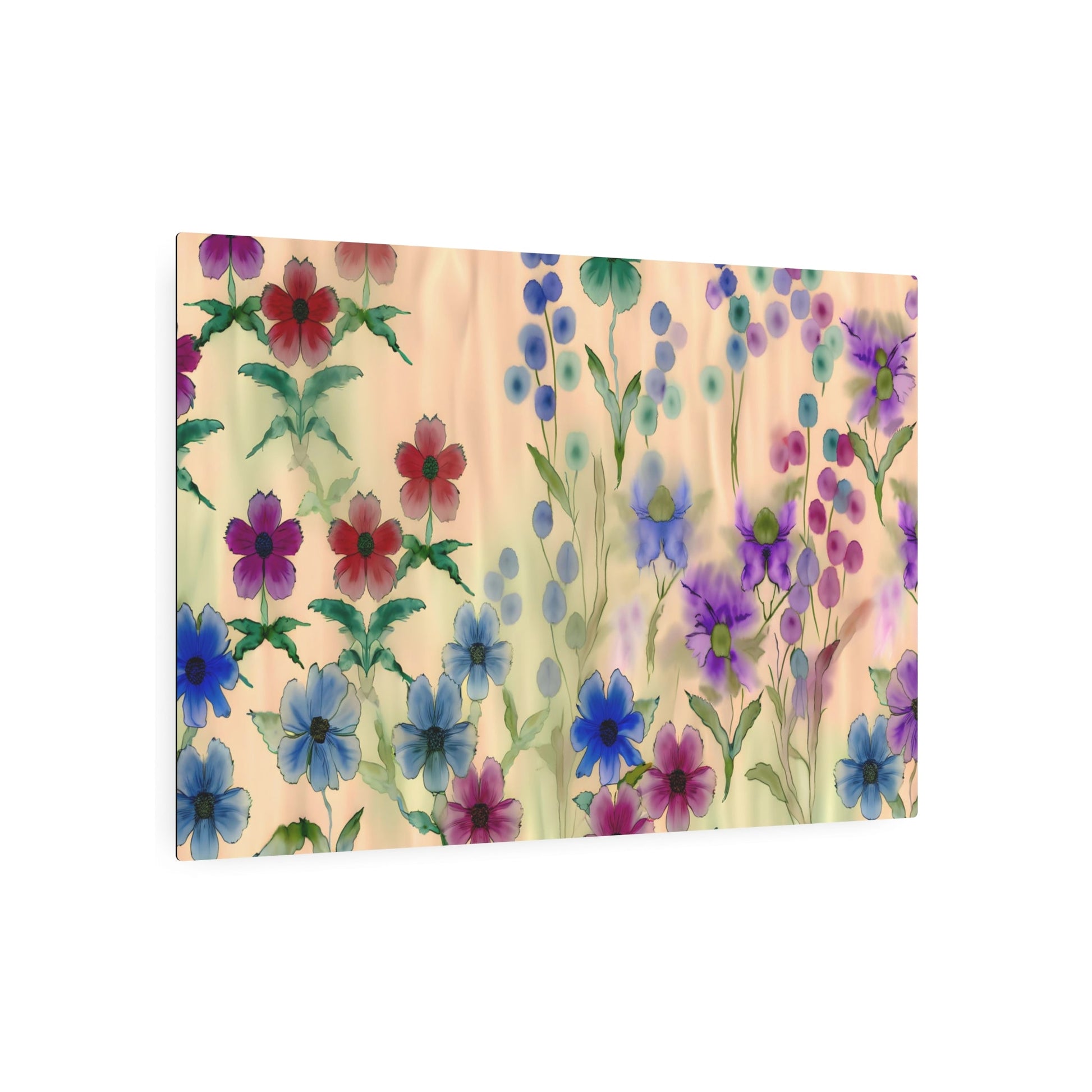 Metal Poster Art | "Tranquil Harmony: Chinese Silk Painting of Colorful Wildflowers in Traditional Far East Style - Asian Art Styles Collection" - Metal Poster Art 36″ x 24″ (Horizontal) 0.12''