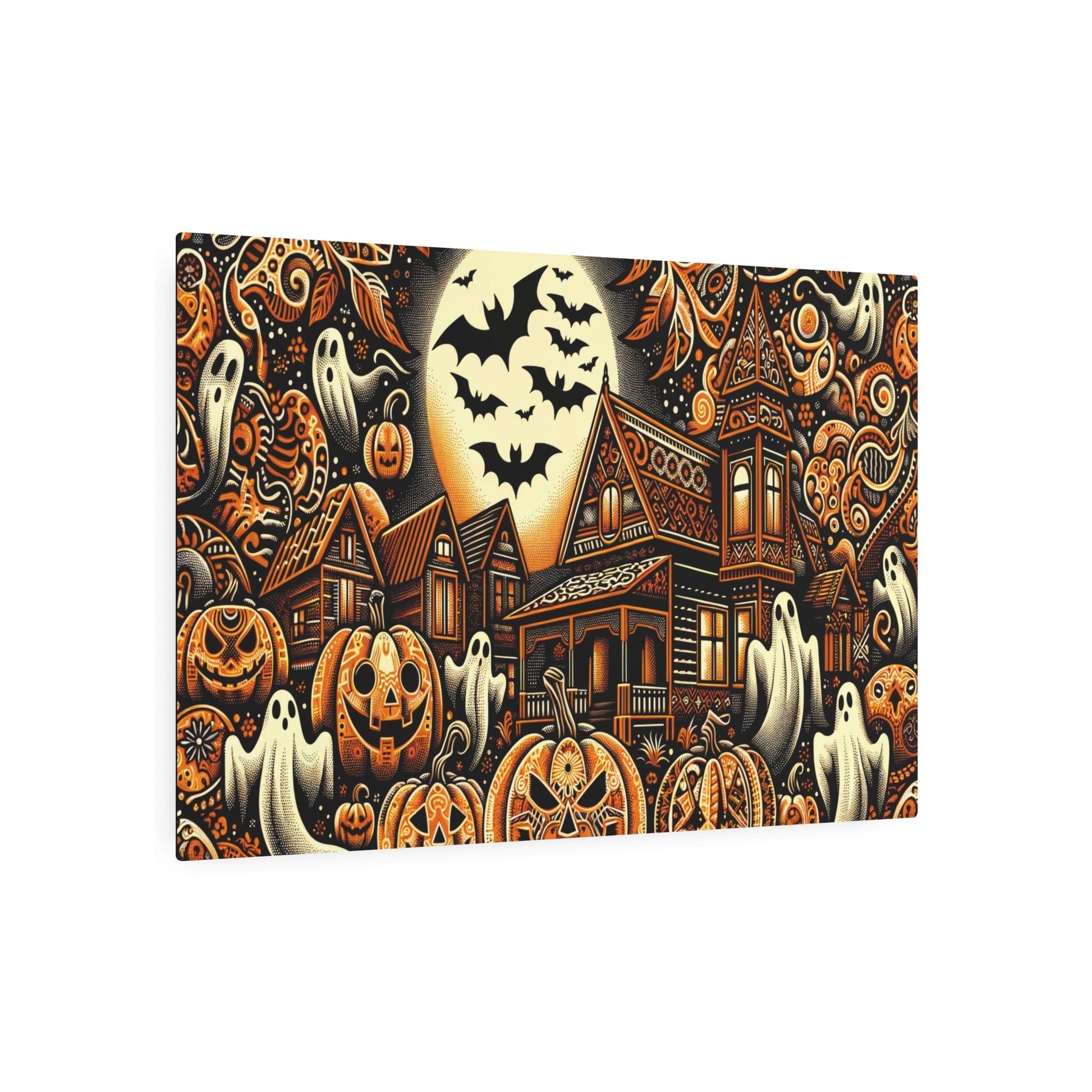 Metal Poster Art | "Indonesian Batik - Style Halloween Inspired Spooky Artwork - Non - Western & Global Styles" - Metal Poster Art 36″ x 24″ (Horizontal) 0.12''