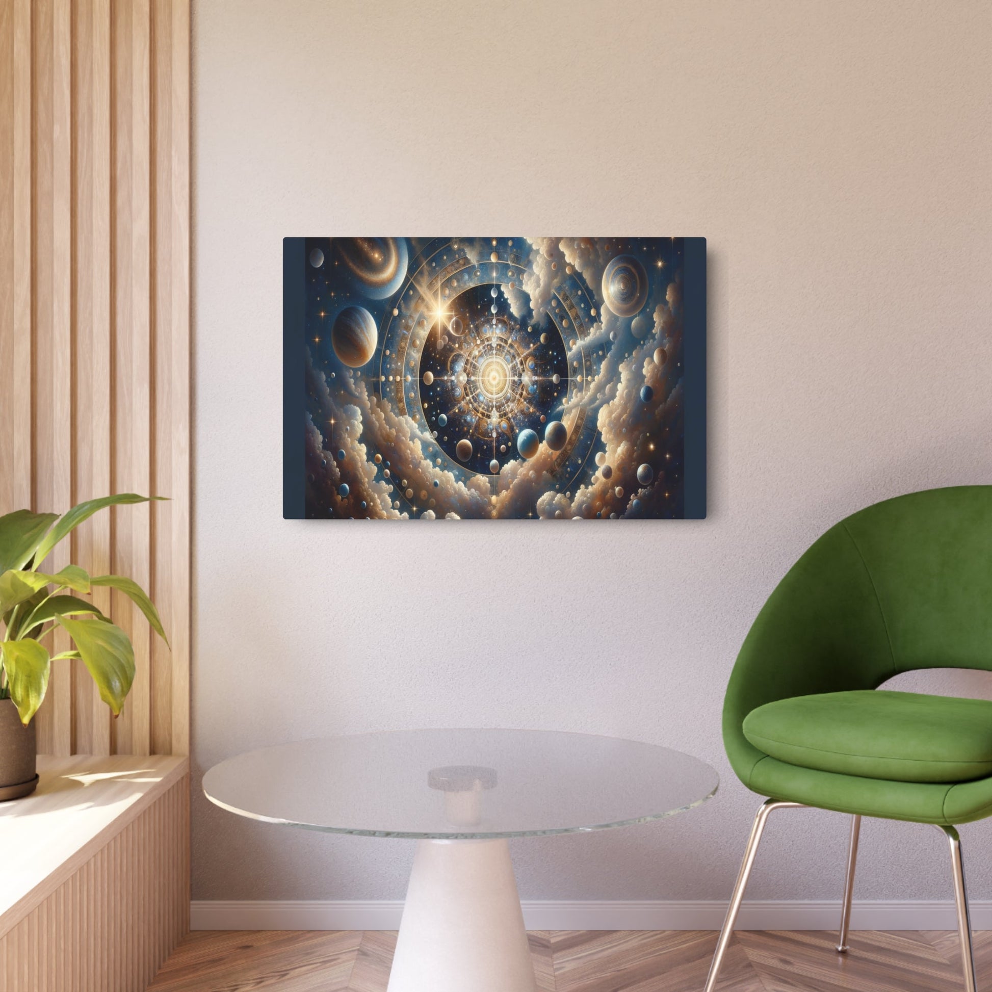 Metal Poster Art | "Neoclassical Celestial Grandeur: Stars and Planets in a Neoclassicism - Style Western Artwork Expressing Ethereal Beauty - Metal Poster Art 36″ x 24″ (Horizontal) 0.12''