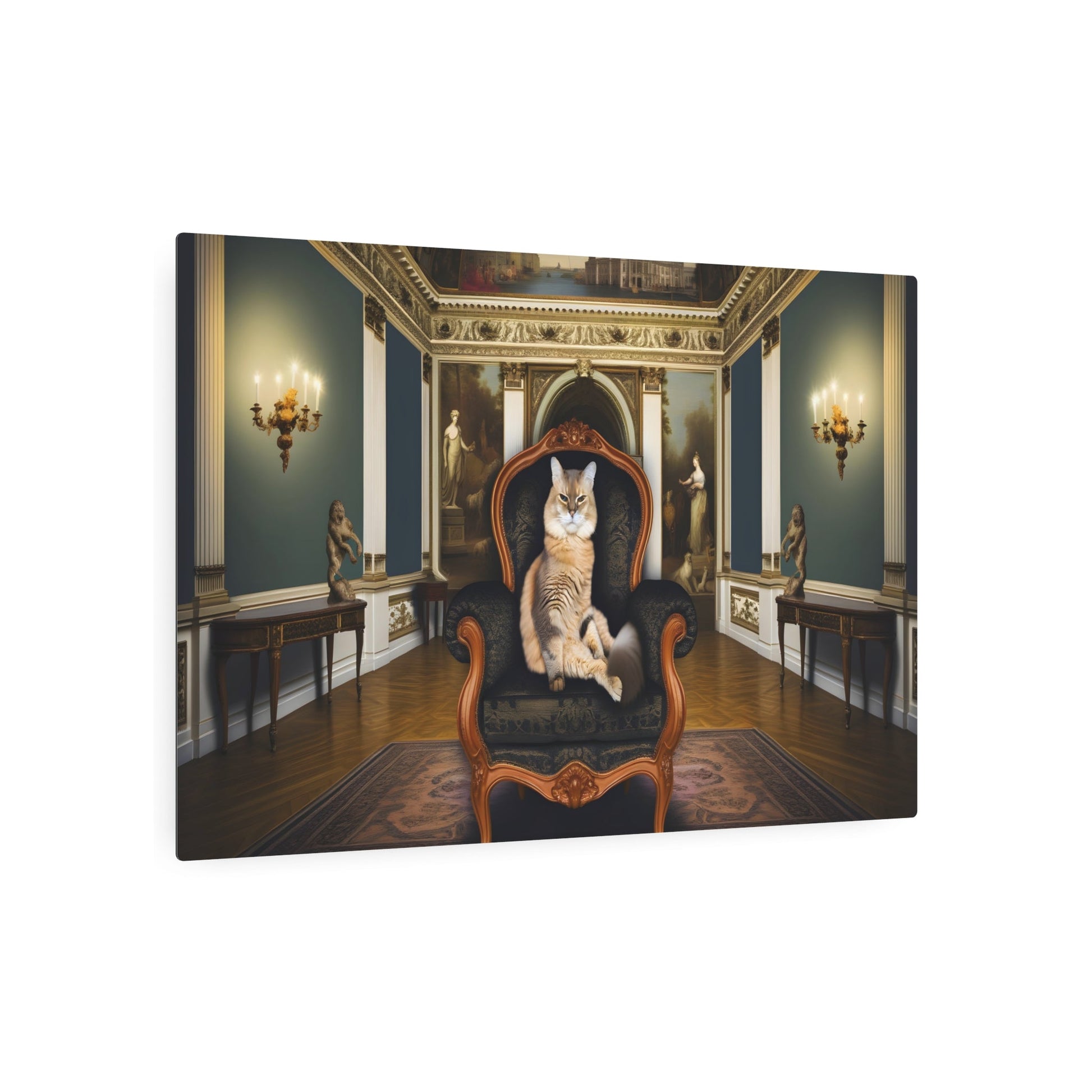 Metal Poster Art | "Neoclassical Western Art Style Painting - Regal Cat in Luxurious Setting" - Metal Poster Art 36″ x 24″ (Horizontal) 0.12''