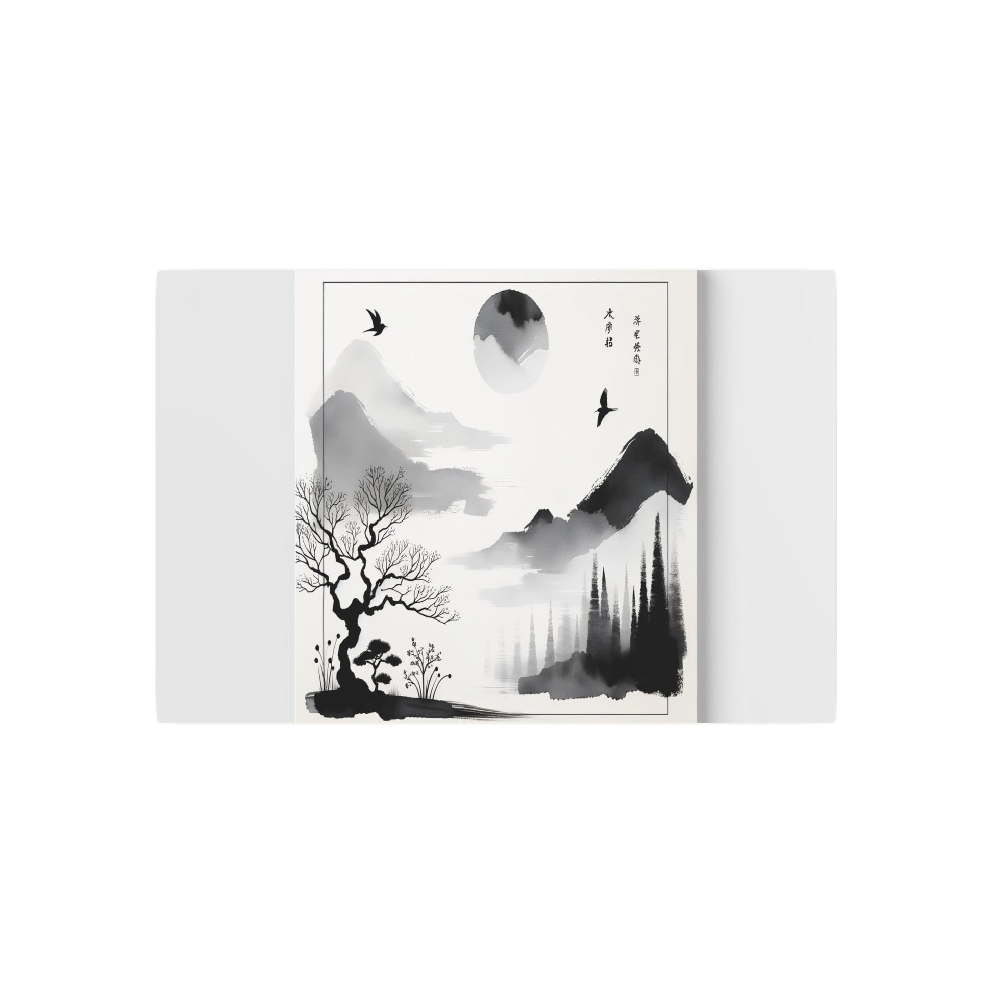 Metal Poster Art | "Traditional Sumi - e Japanese Ink Wash Art - Asian Art Styles Emphasizing Balance between Nature and Emptiness" - Metal Poster Art 36″ x 24″ (Horizontal) 0.12''