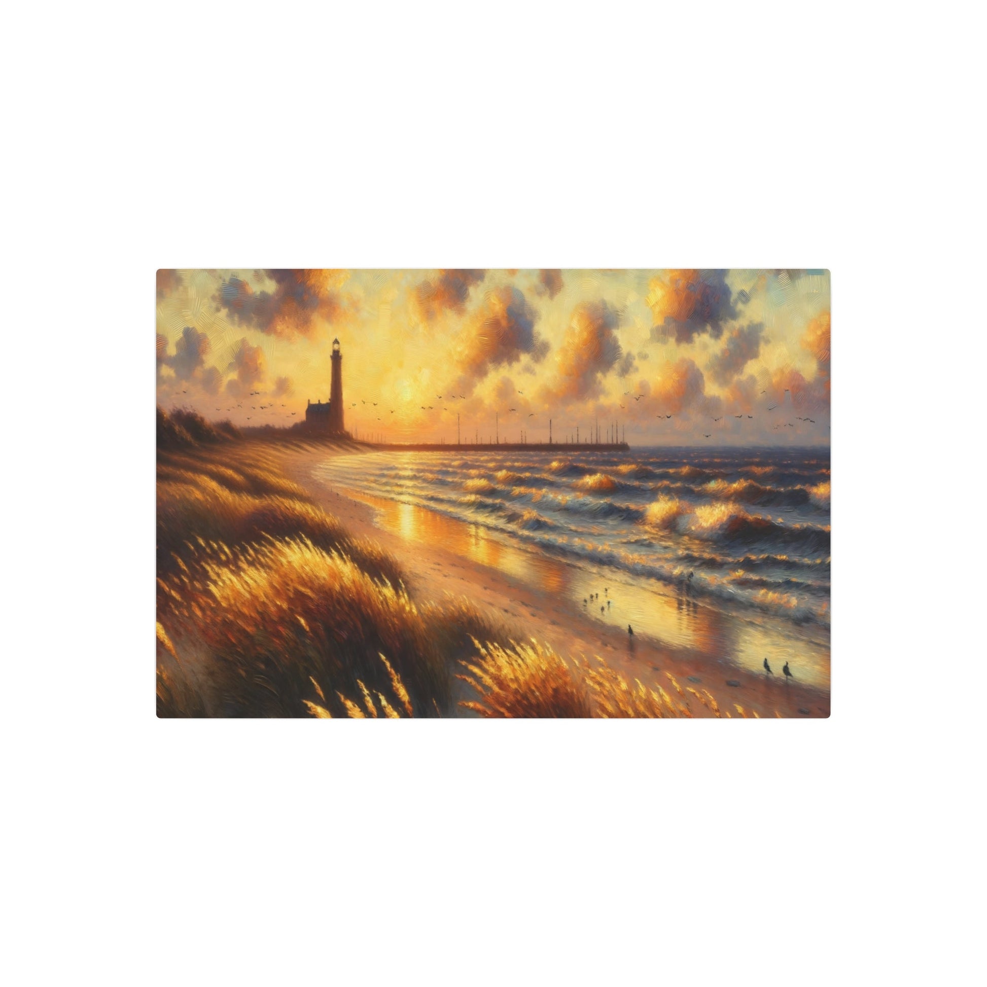 Metal Poster Art | "Impressionist Seaside Sunset Painting - Western Art Styles, Impressionism Inspired Coastal Landscape Artwork" - Metal Poster Art 36″ x 24″ (Horizontal) 0.12''