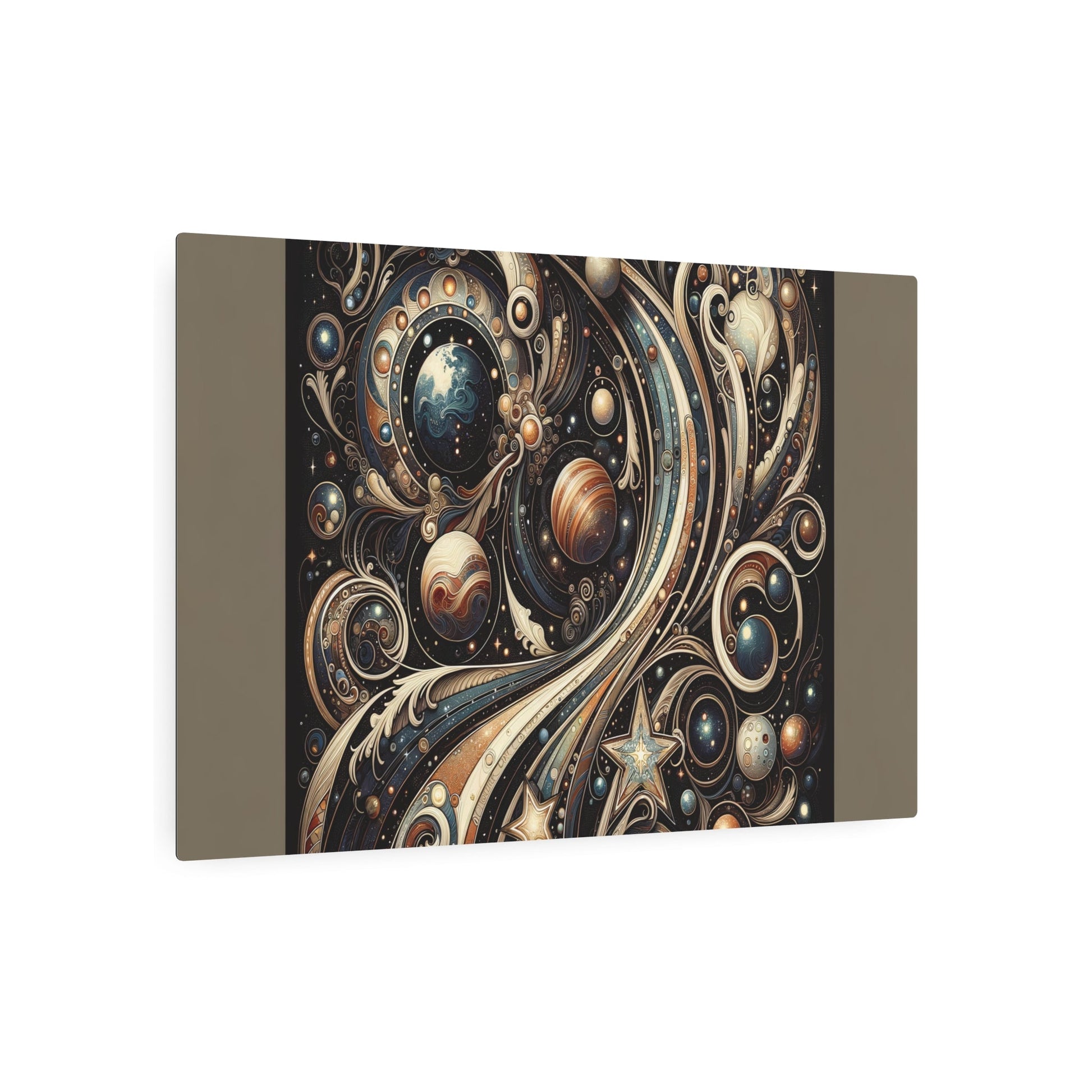 Metal Poster Art | "Art Nouveau Inspired Celestial Bodies Artwork - Stars, Planets, and Galaxies Themed Western Art Styles" - Metal Poster Art 36″ x 24″ (Horizontal) 0.12''