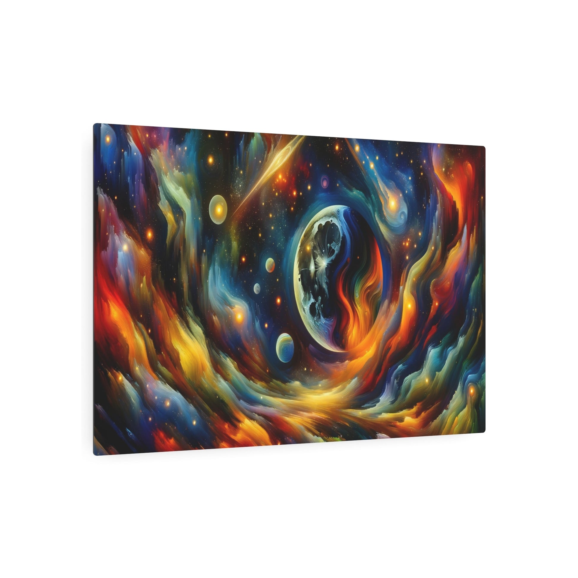 Metal Poster Art | "Expressionist Art: Celestial Landscape with Vibrant Moon and Abstract Galaxies - Western Art Styles Collection" - Metal Poster Art 36″ x 24″ (Horizontal) 0.12''