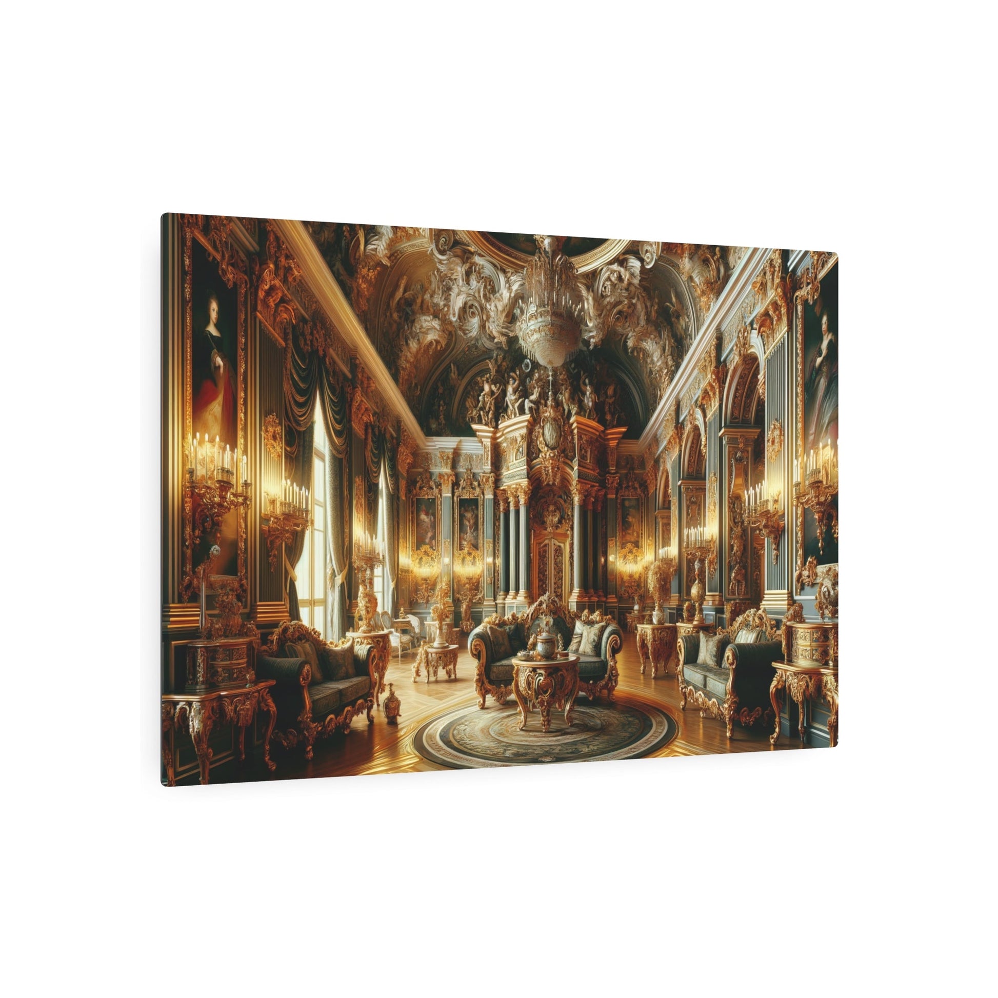 Metal Poster Art | "Baroque Style Western Art: Detailed Grand Palace Room with Ornate Decorations" - Metal Poster Art 36″ x 24″ (Horizontal) 0.12''