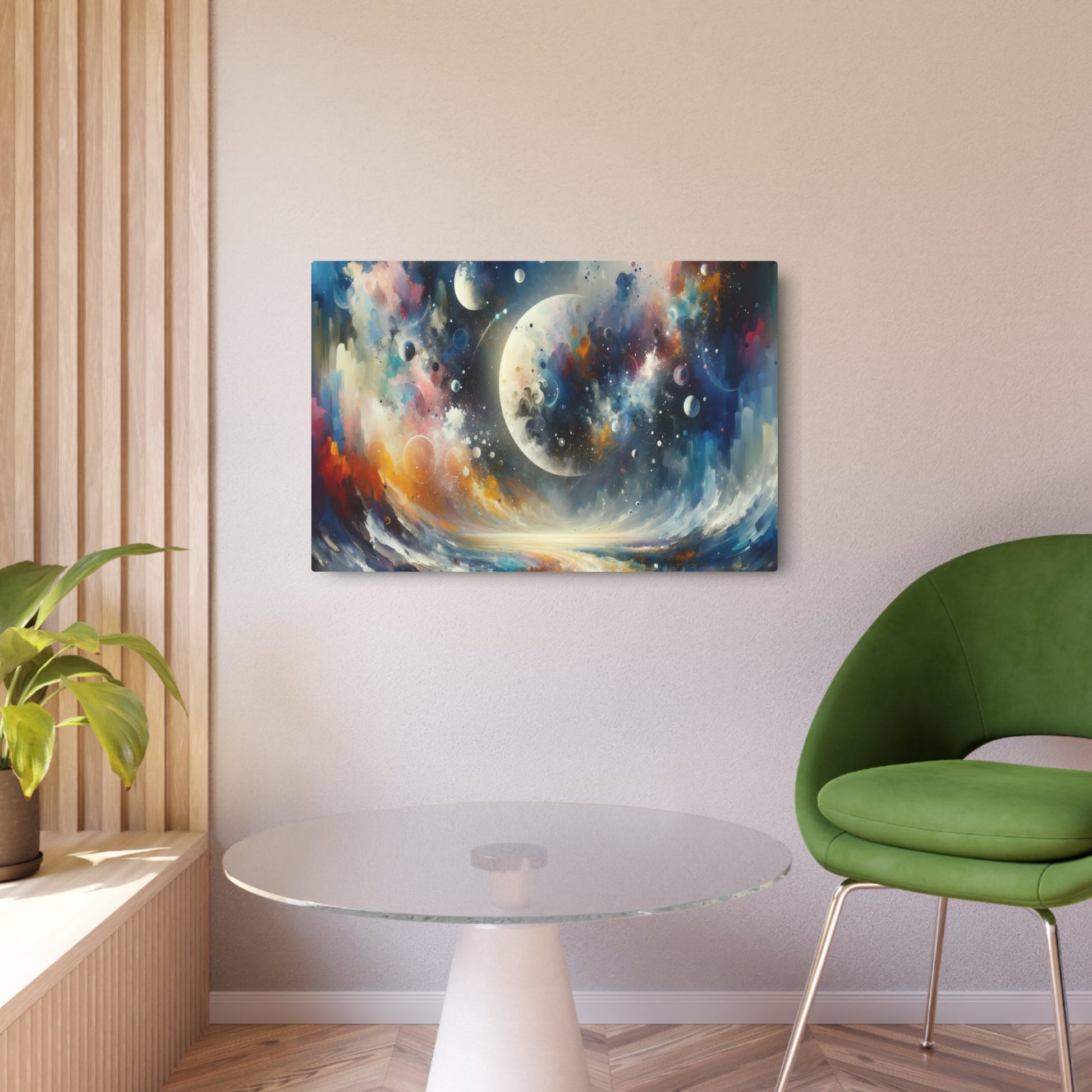 Metal Poster Art | "Abstract Expressionism Art - Celestial Body Theme Modern Contemporary Style Painting Conveying Abstract Ideas and Emotions" - Metal Poster Art 36″ x 24″ (Horizontal) 0.12''