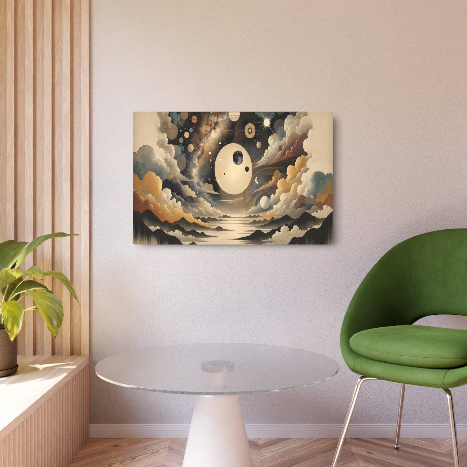 Metal Poster Art | "Joseon Dynasty - Inspired Celestial Body Artwork - Korean Style Moon, Stars, Sun and Galaxy Paintings in Asian Art Styles Category" - Metal Poster Art 36″ x 24″ (Horizontal) 0.12''