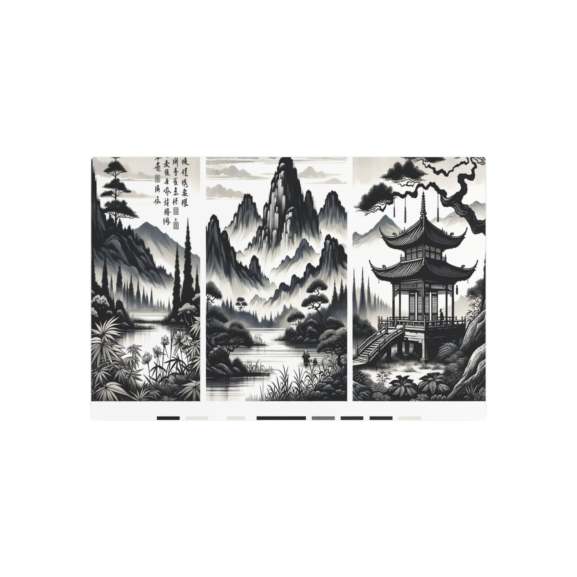 Metal Poster Art | "Traditional Chinese Landscape Illustration - Authentic Asian Art Styles in Chinese Landscape Sub - category" - Metal Poster Art 36″ x 24″ (Horizontal) 0.12''