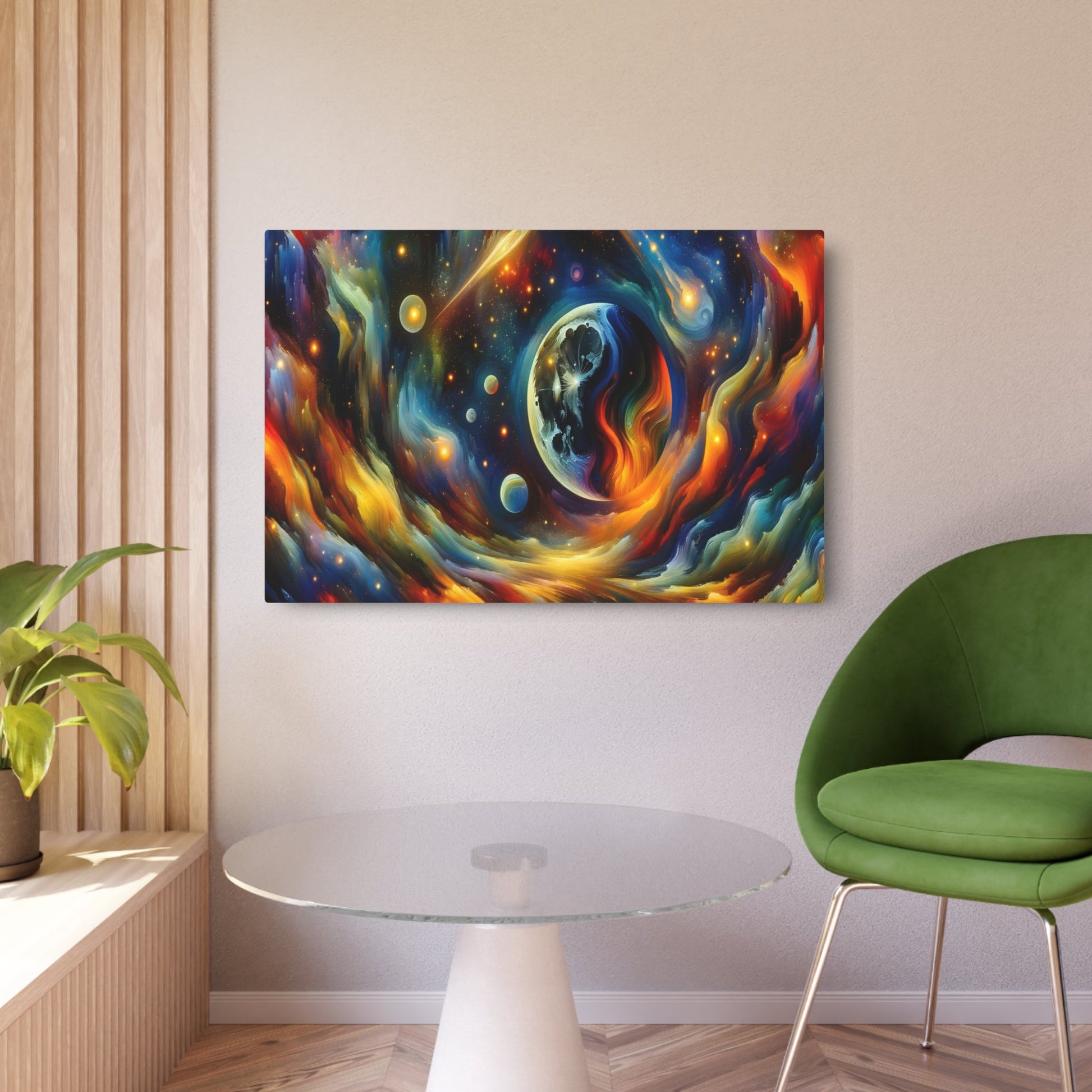 Metal Poster Art | "Expressionist Art: Celestial Landscape with Vibrant Moon and Abstract Galaxies - Western Art Styles Collection" - Metal Poster Art 36″ x 24″ (Horizontal) 0.12''