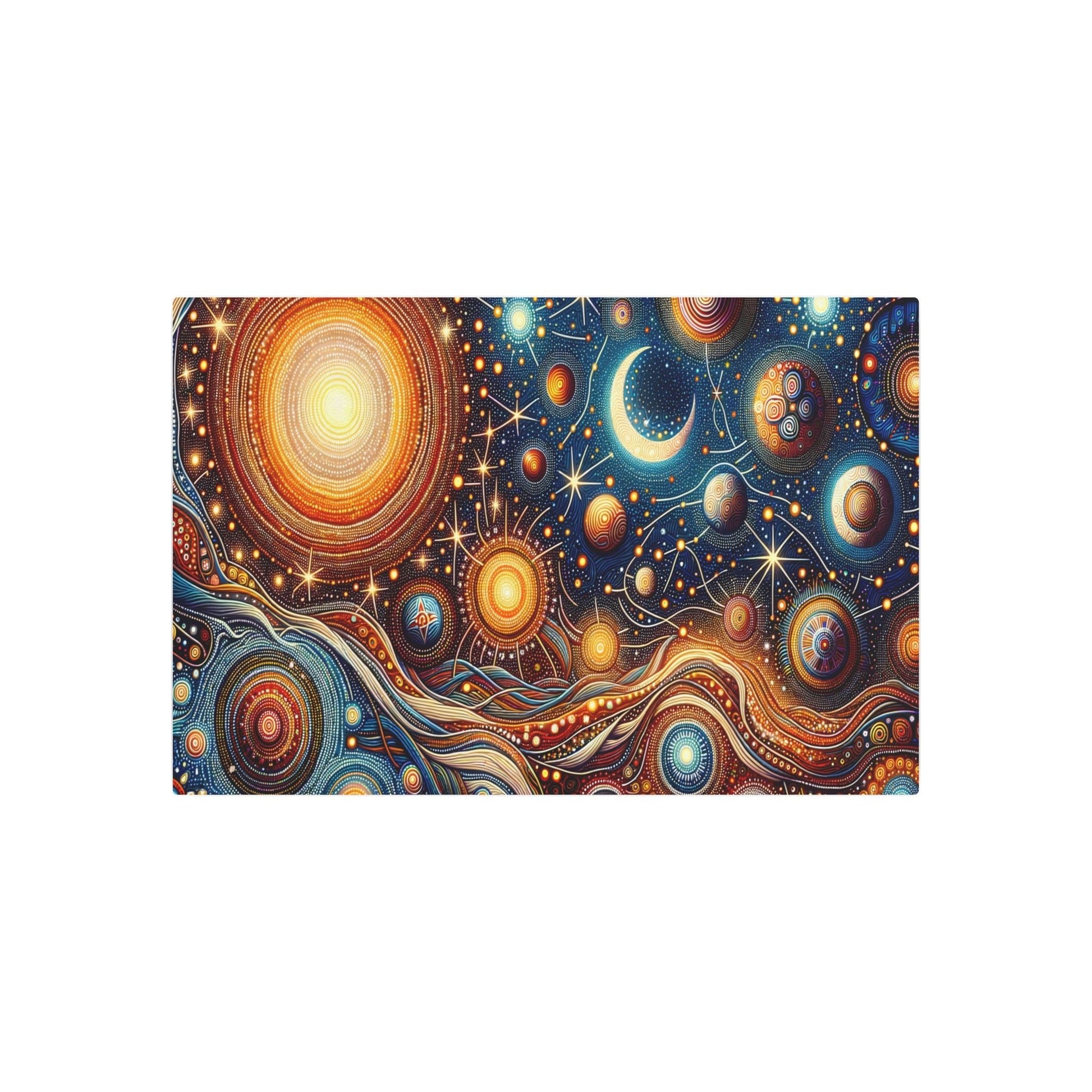 Metal Poster Art | "Australian Aboriginal Art - Celestial Theme with Traditional Patterns and Warm Hues in Non - Western & Global Styles" - Metal Poster Art 36″ x 24″ (Horizontal) 0.12''