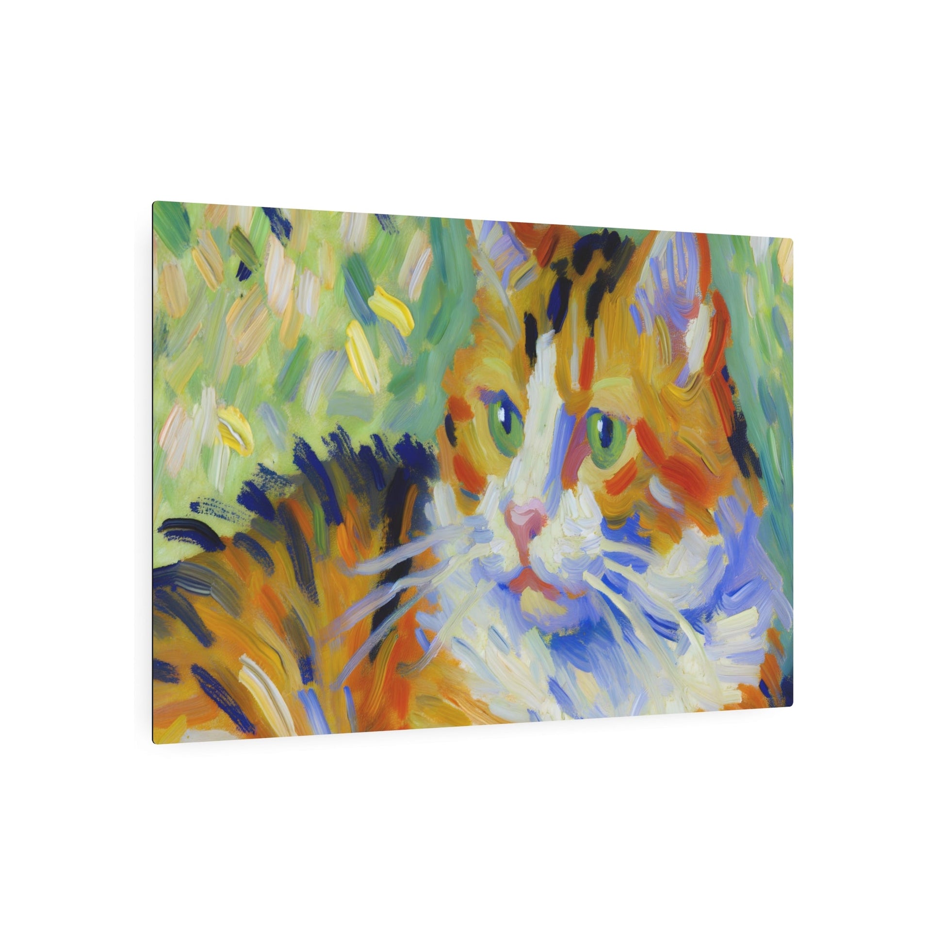 Metal Poster Art | "Vibrant Post-Impressionist Cat Painting - Expressive Colors & Visible Brushwork in Western Art Styles Collection" - Metal Poster Art 36″ x 24″ (Horizontal) 0.12''
