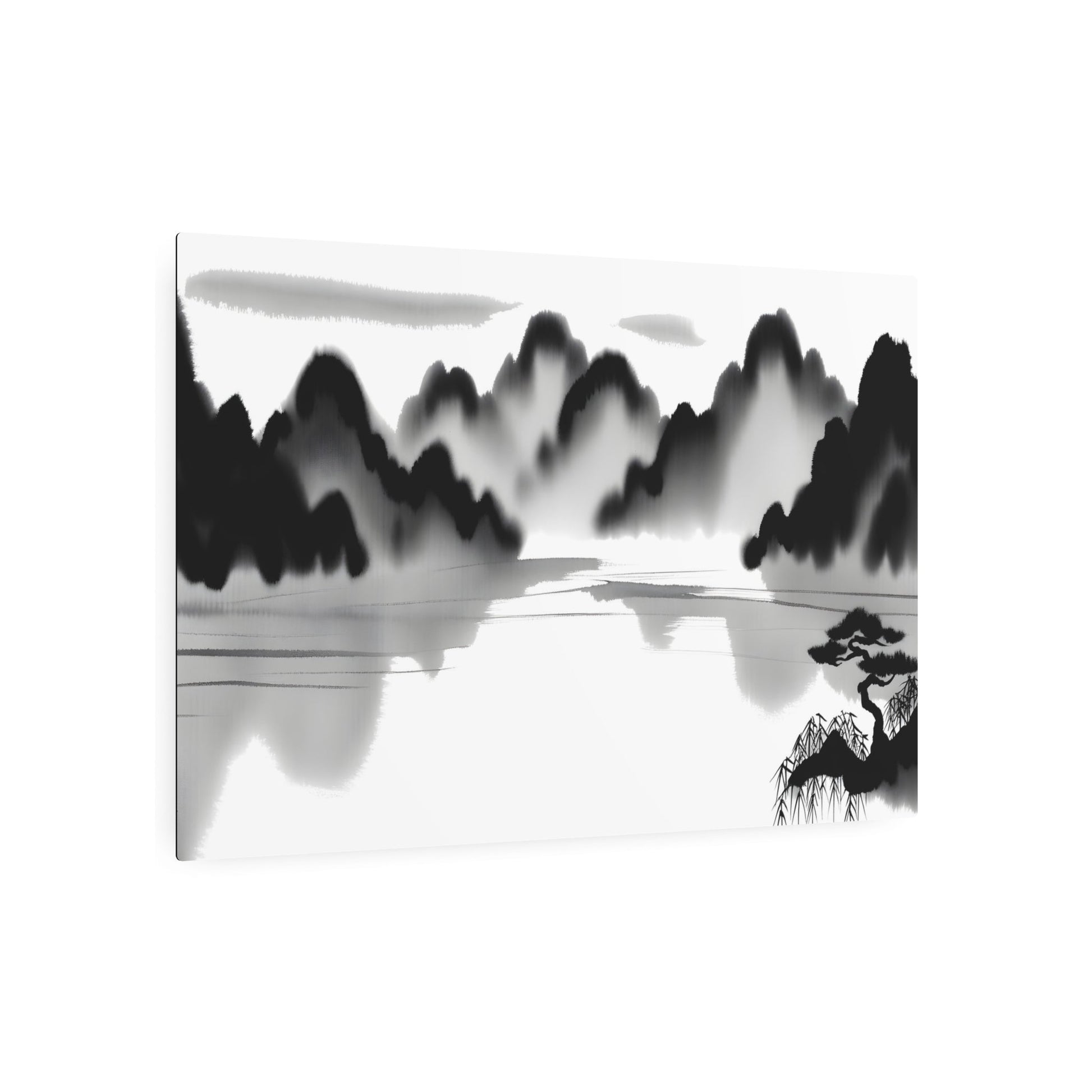 Metal Poster Art | "Traditional Sumi-e Japanese Ink Wash Artwork - Authentic Asian Art Styles in Monochromatic Tones" - Metal Poster Art 36″ x 24″ (Horizontal) 0.12''