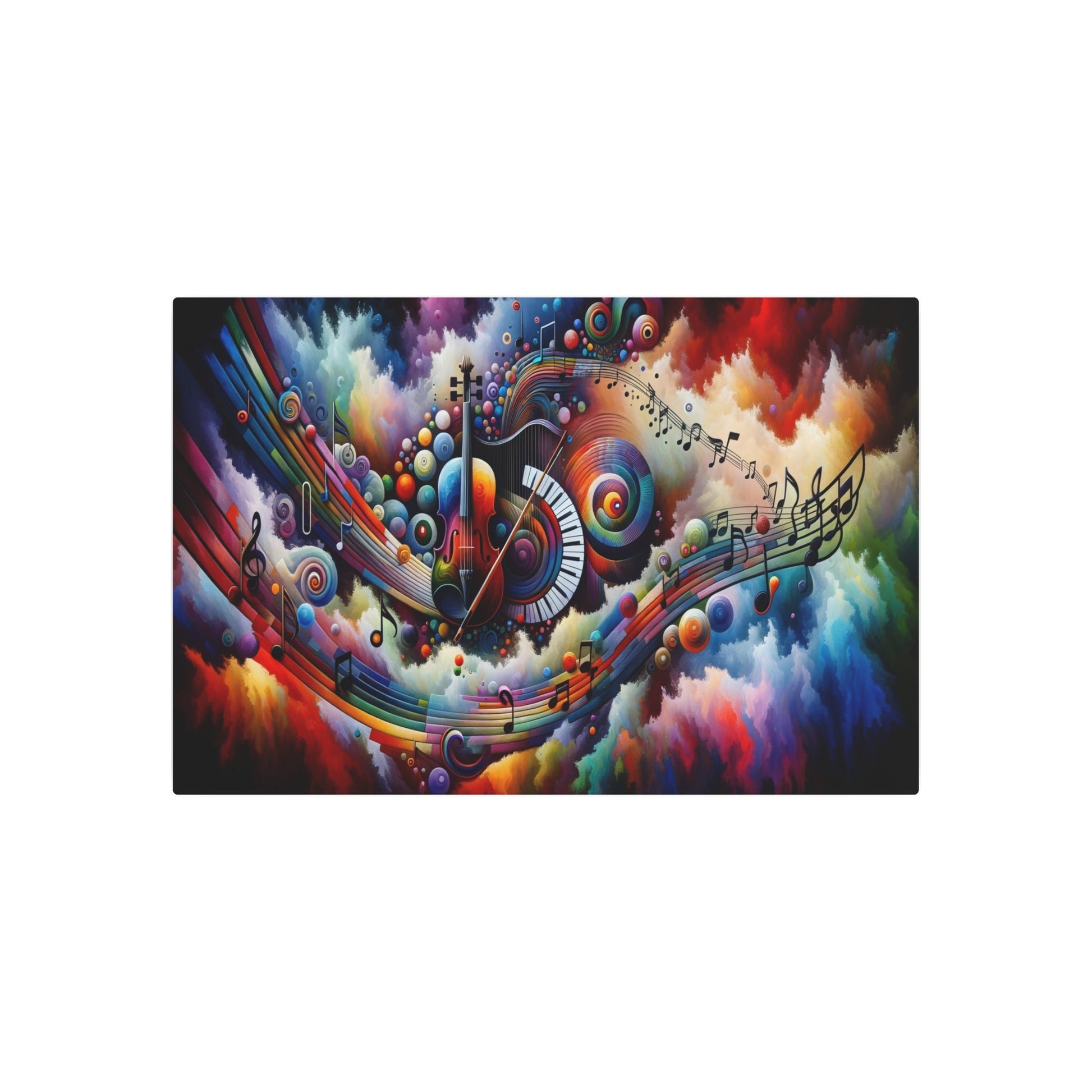 Metal Poster Art | "Modern & Contemporary Digital Art: Harmonious Fusion of Music and Kaleidoscopic Colors - Musical Instruments, Notes & Sound Waves Imagery" - Metal Poster Art 36″ x 24″ (Horizontal) 0.12''