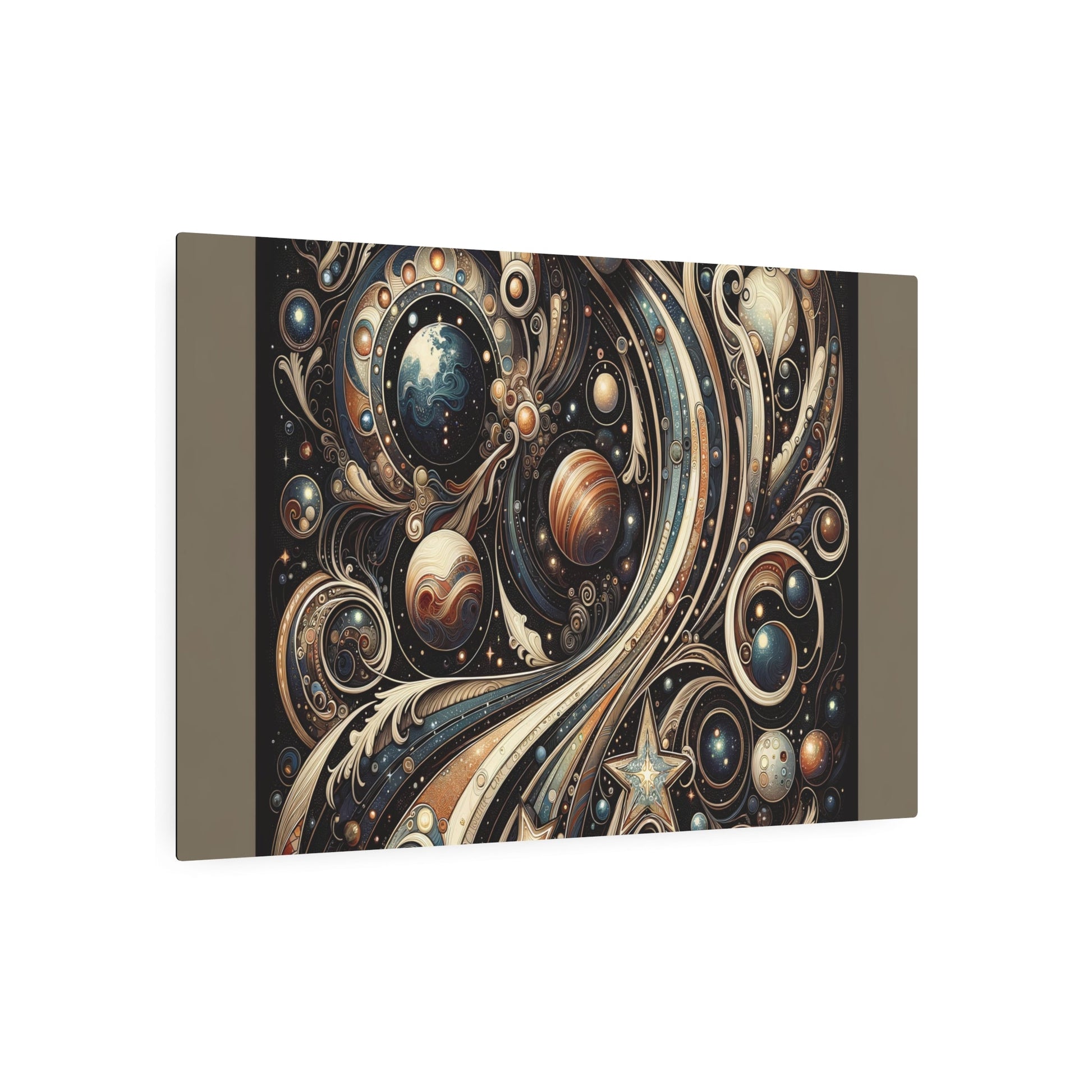 Metal Poster Art | "Art Nouveau Inspired Celestial Bodies Artwork - Stars, Planets, and Galaxies Themed Western Art Styles" - Metal Poster Art 36″ x 24″ (Horizontal) 0.12''