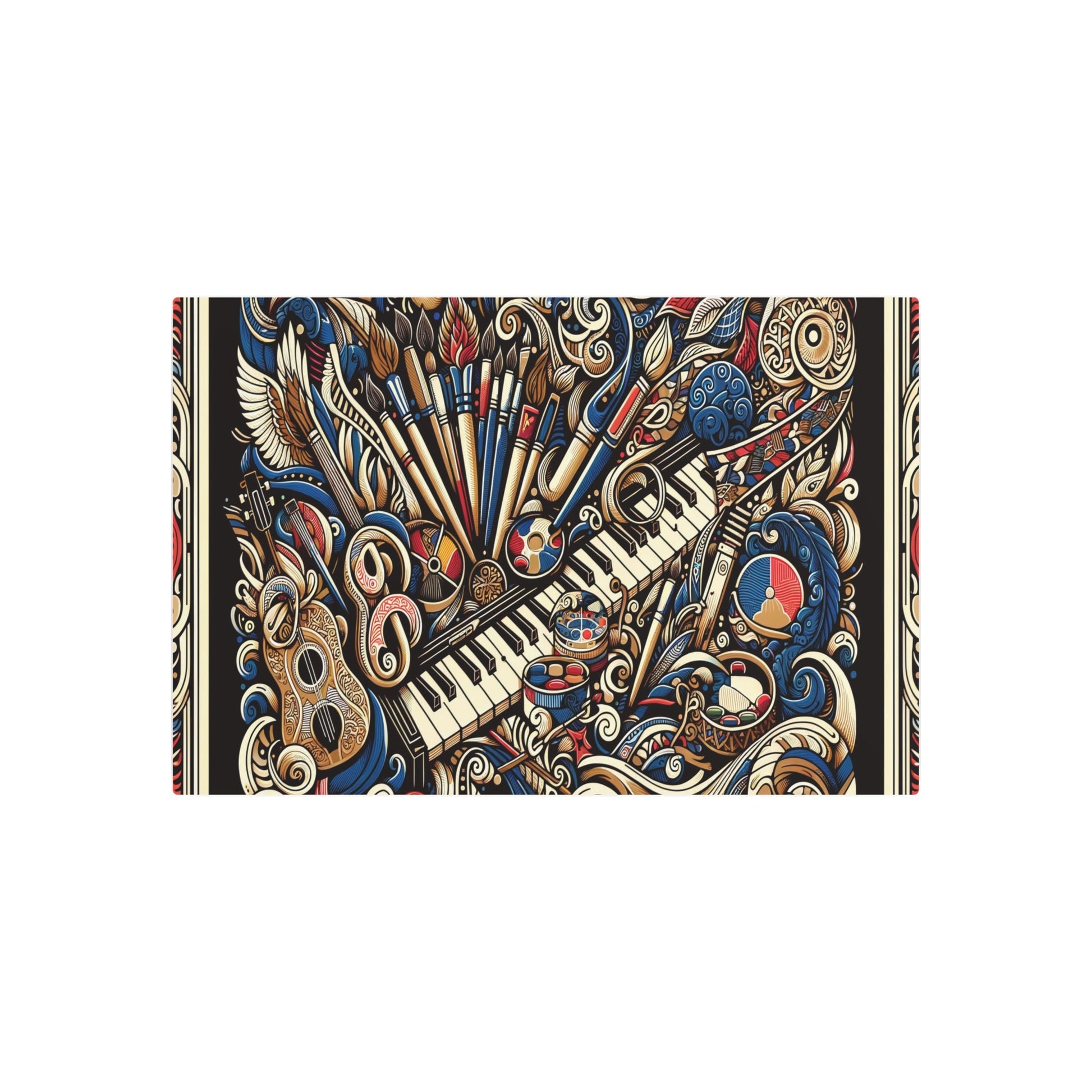 Metal Poster Art | "Indonesian Batik Artwork Fusing Music and Art Elements - Non - Western & Global Styles Collection" - Metal Poster Art 36″ x 24″ (Horizontal) 0.12''