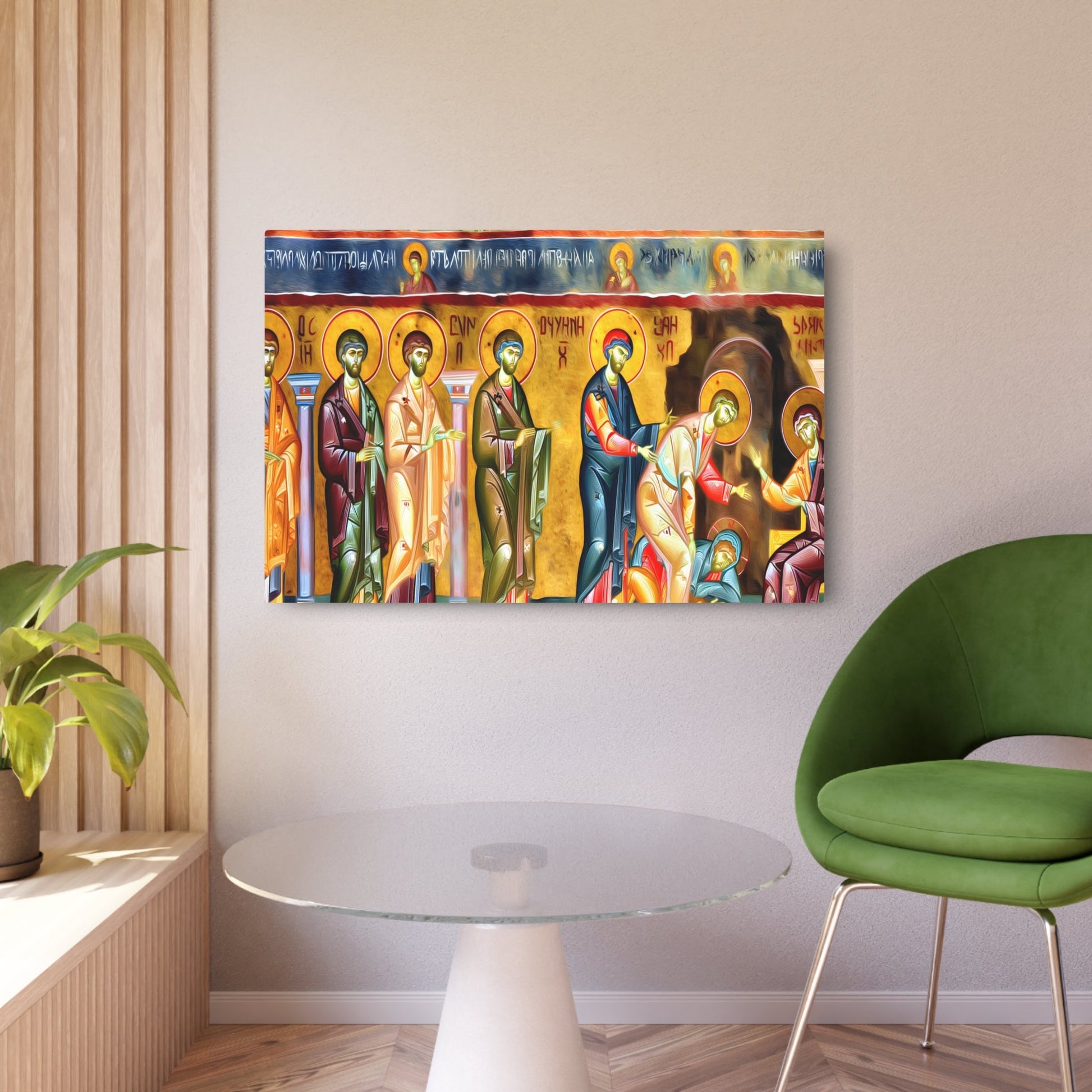 Metal Poster Art | "Prominent Byzantine Art Style Detailed Image: Non-Western & Global Styles Featuring Flat Frontal Figures, Use of Gold, Elaborate Background - Metal Poster Art 36″ x 24″ (Horizontal) 0.12''