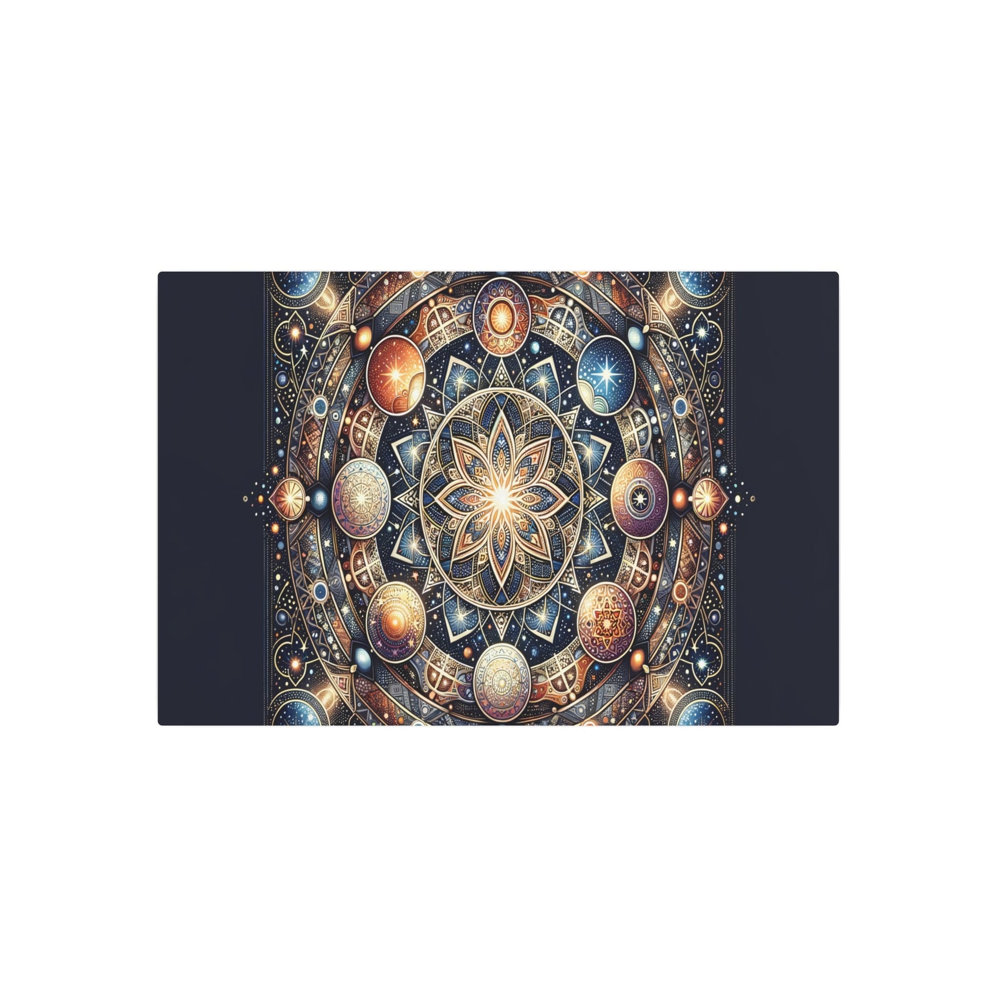 Metal Poster Art | "Celestial Bodies Inspired Islamic Geometric Patterns Artwork - Stars, Planets & Galaxies Theme in Non - Western & Global Styles Category" - Metal Poster Art 36″ x 24″ (Horizontal) 0.12''