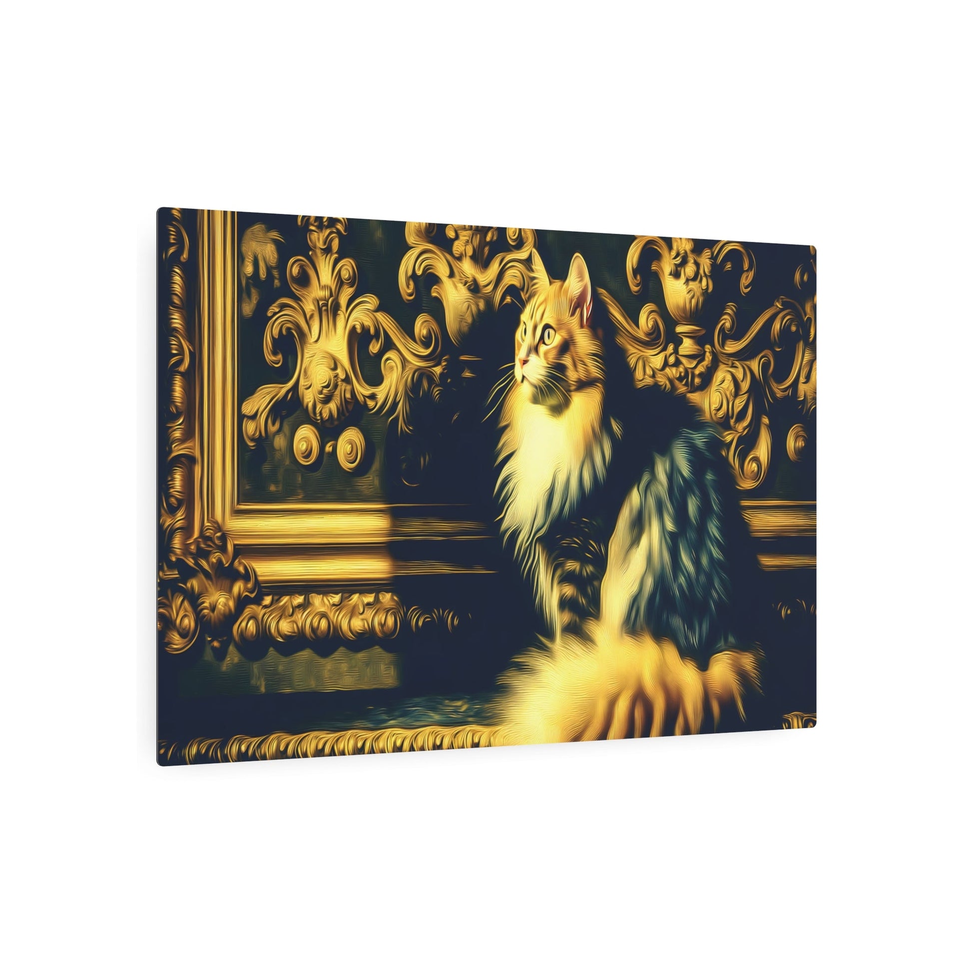 Metal Poster Art | "Baroque Art Inspired Royal Cat Image - Western Styles with Dramatic Lighting and Opulent Decoration" - Metal Poster Art 36″ x 24″ (Horizontal) 0.12''