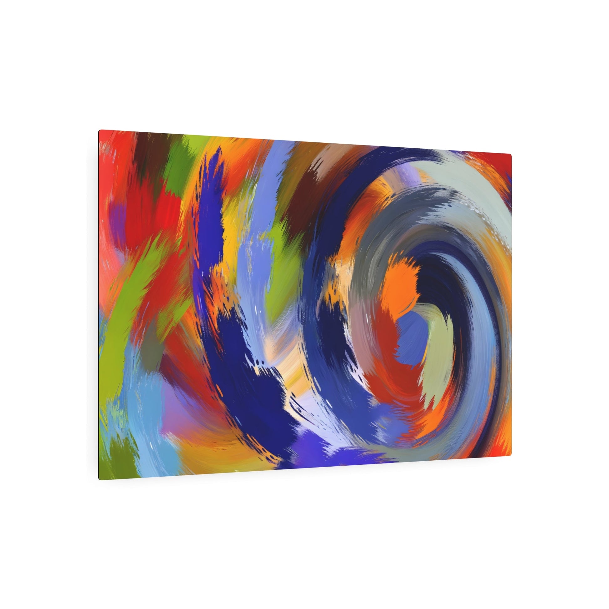 Metal Poster Art | "Modern Abstract Expressionism Artwork: Vibrant Color Swirls, Dynamic Energy and Emotion, Non-Linear Shapes in Cool & Warm T - Metal Poster Art 36″ x 24″ (Horizontal) 0.12''