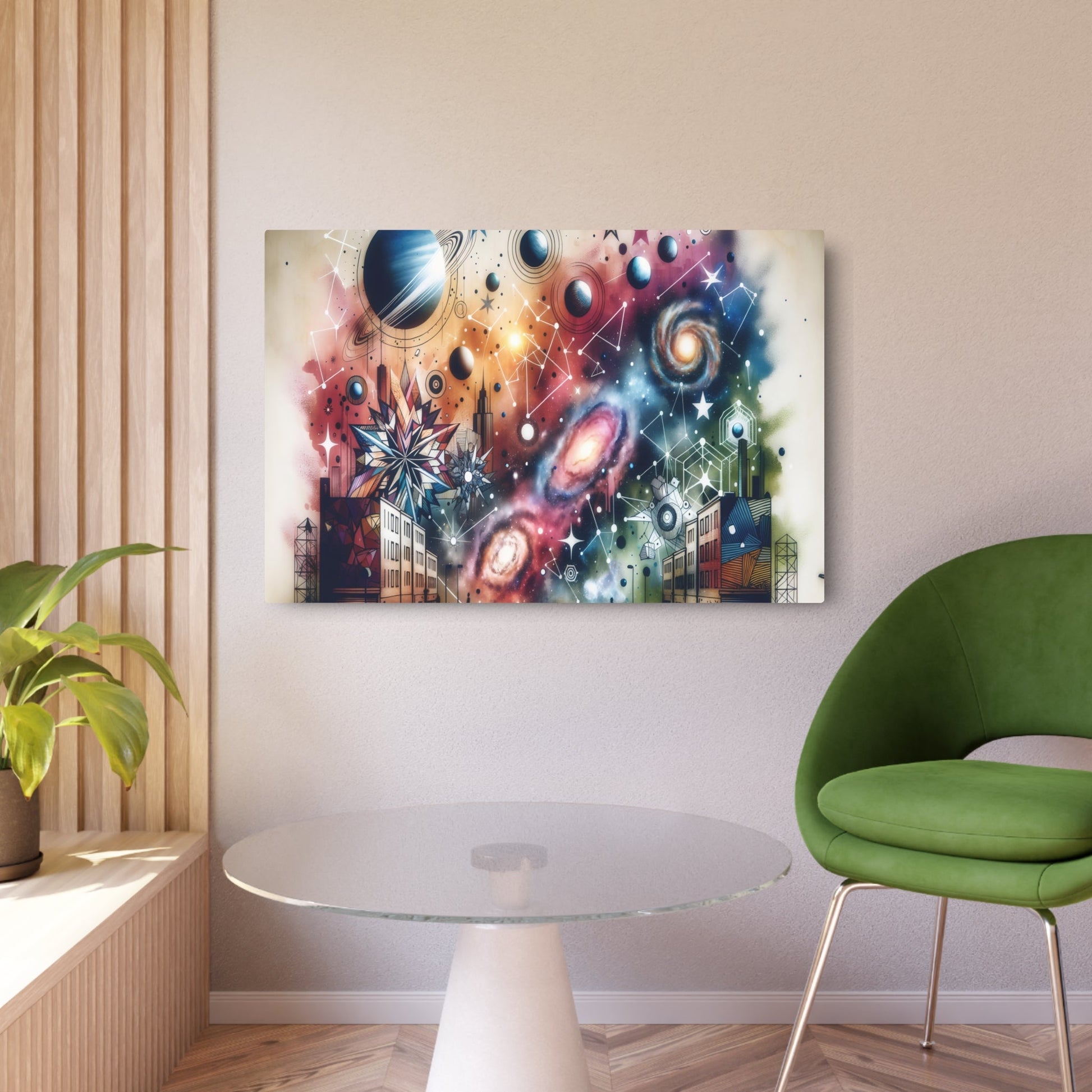 Metal Poster Art | "Modern & Contemporary Street Art - Celestial Bodies Inspired Design Featuring Stars, Planets, Nebulae and Galaxies" - Metal Poster Art 36″ x 24″ (Horizontal) 0.12''