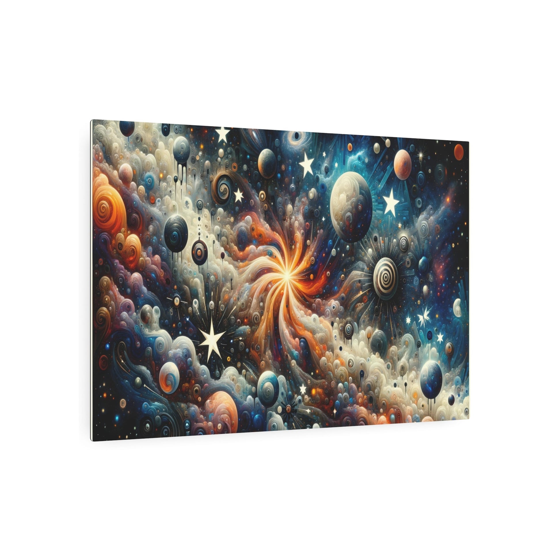 Metal Poster Art | "Modern Surrealistic Celestial Body Artwork - Dreamlike Juxtaposition of Stars, Galaxies, Planets & Comets in Contemporary Surre - Metal Poster Art 36″ x 24″ (Horizontal) 0.12''