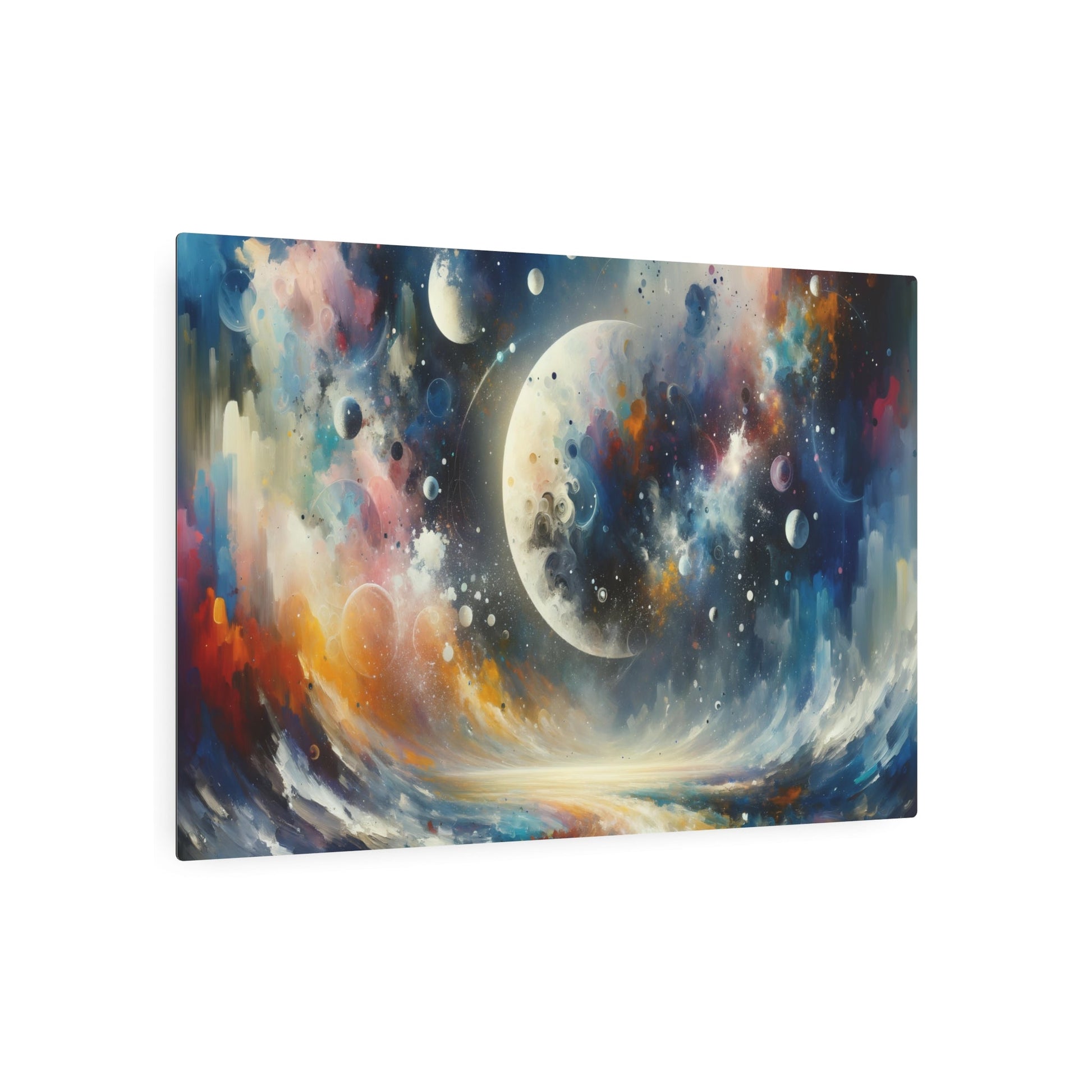 Metal Poster Art | "Abstract Expressionism Art - Celestial Body Theme Modern Contemporary Style Painting Conveying Abstract Ideas and Emotions" - Metal Poster Art 36″ x 24″ (Horizontal) 0.12''