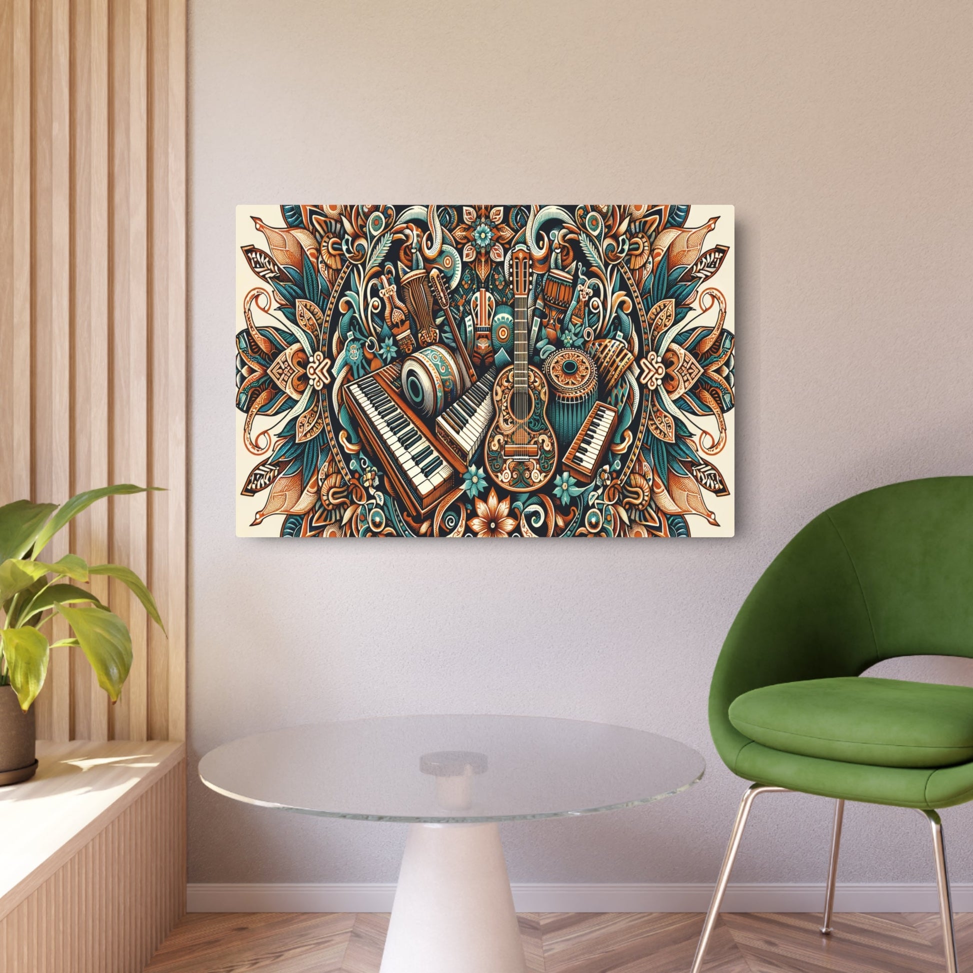 Metal Poster Art | "Indonesian Batik Art: Colorful & Intricate Fusion of Music and Art - Non - Western Global Styles Collection" - Metal Poster Art 36″ x 24″ (Horizontal) 0.12''