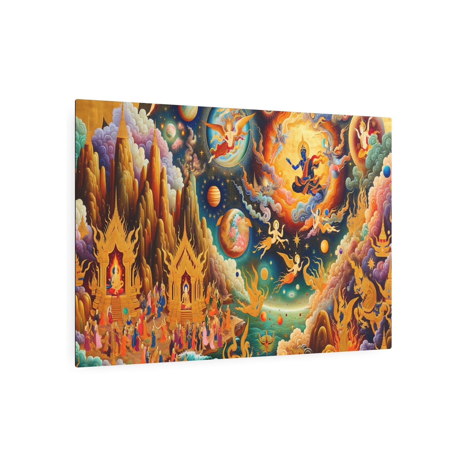 Metal Poster Art | "Tibetan Thangka Painting - Celestial Bodies Inspired Artwork in Traditional Asian Art Style" - Metal Poster Art 36″ x 24″ (Horizontal) 0.12''