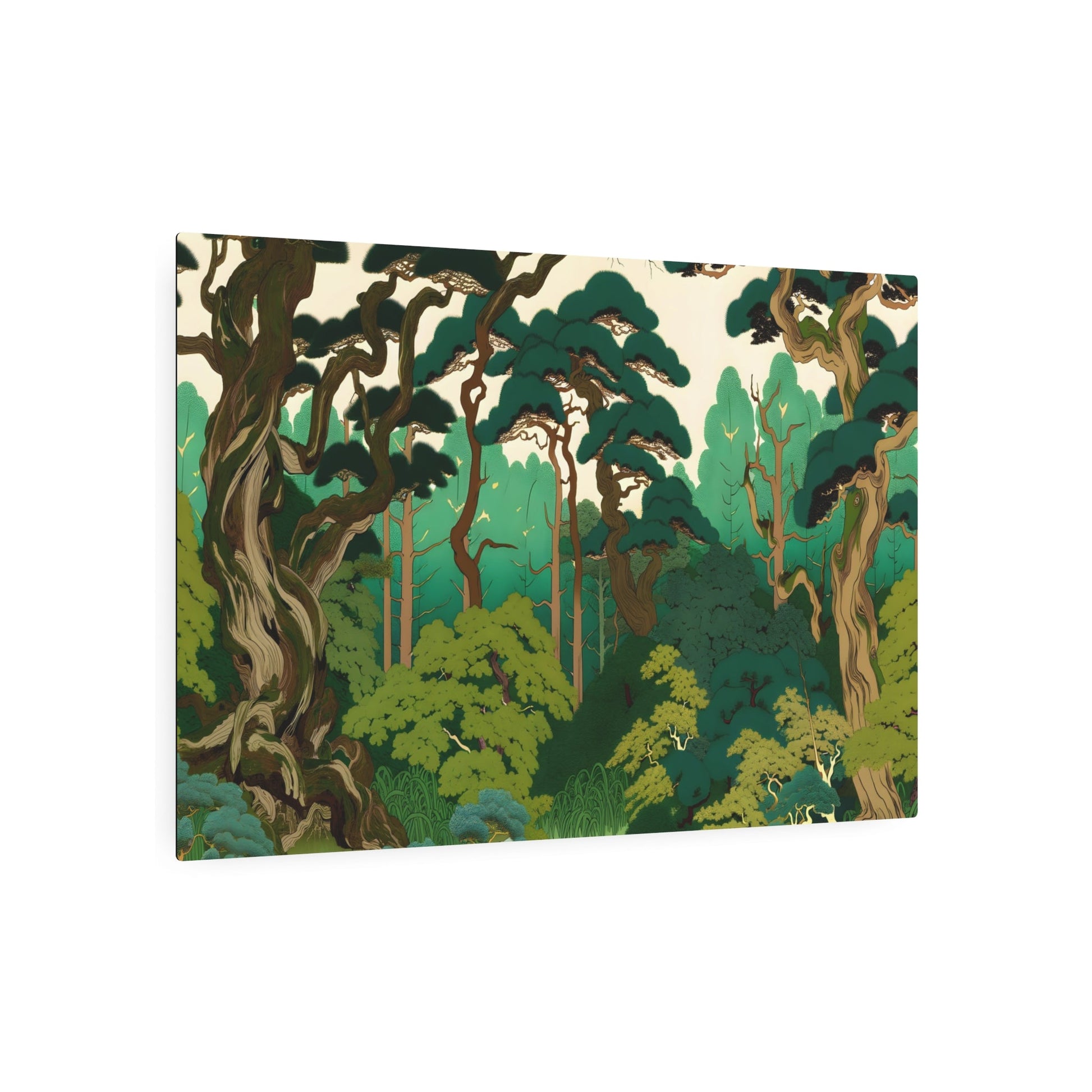 Metal Poster Art | "Ukiyo-e Style Japanese Forest Artwork - Tranquil Asian Art Featuring Towering Trees and Dense Undergrowth" - Metal Poster Art 36″ x 24″ (Horizontal) 0.12''