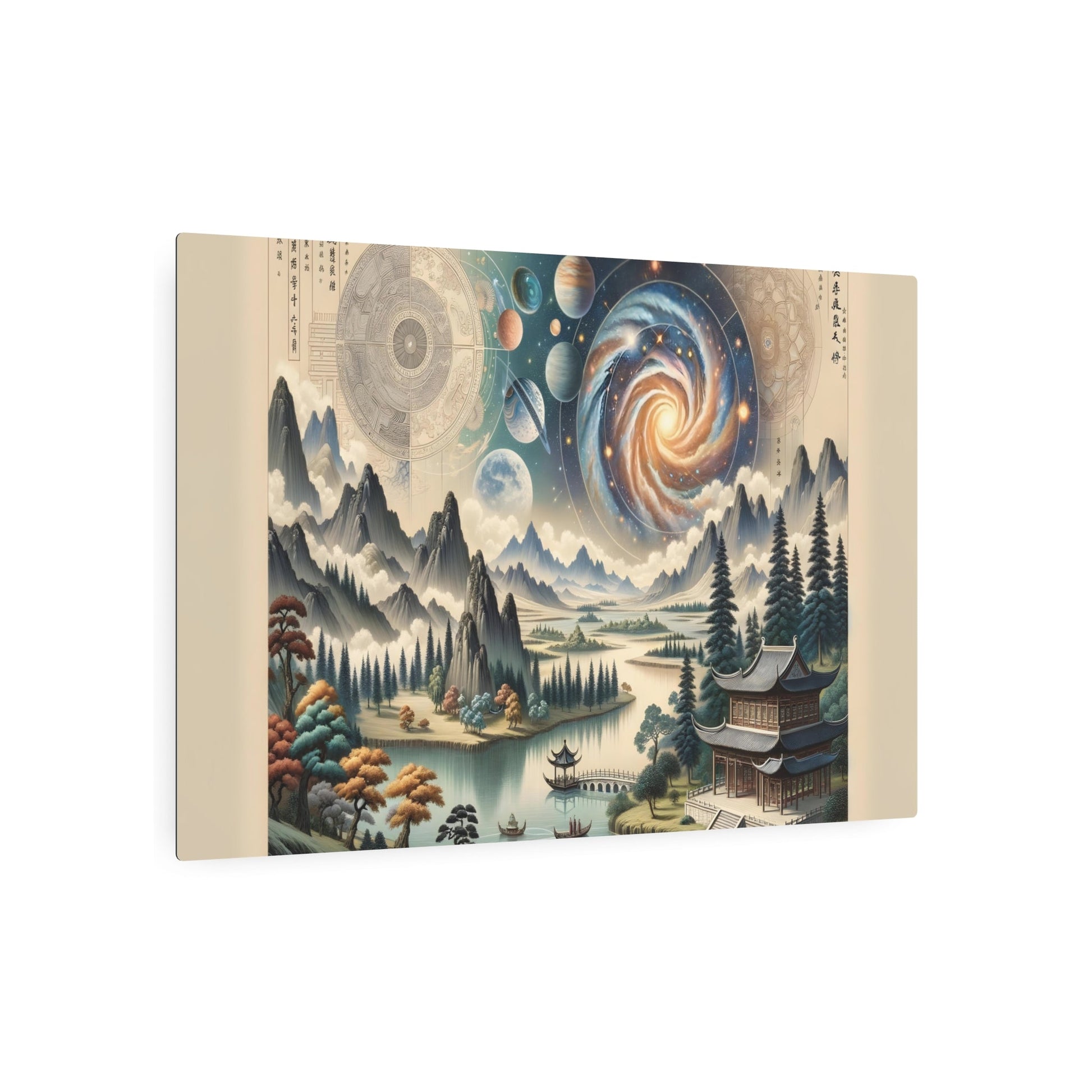 Metal Poster Art | "Chinese Landscape Art: Harmonious Fusion of Celestial Bodies and Traditional Elements - Asian Art Styles Collection" - Metal Poster Art 36″ x 24″ (Horizontal) 0.12''