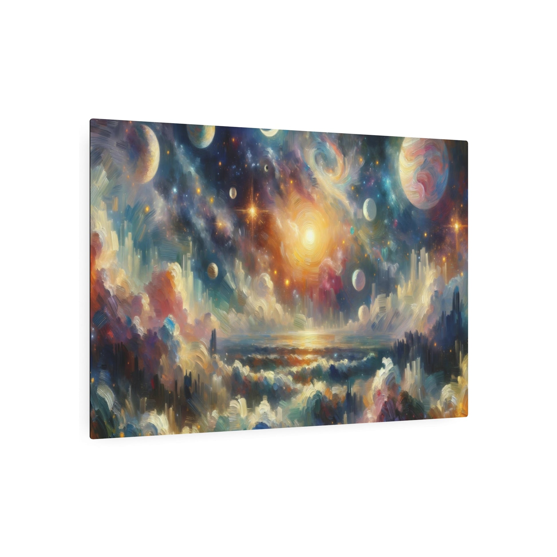 Metal Poster Art | "Impressionist Western Art - Celestial Scenery Painting with Vivid Colors and Thick Strokes featuring Stars, Planets, and Nebulae - Metal Poster Art 36″ x 24″ (Horizontal) 0.12''